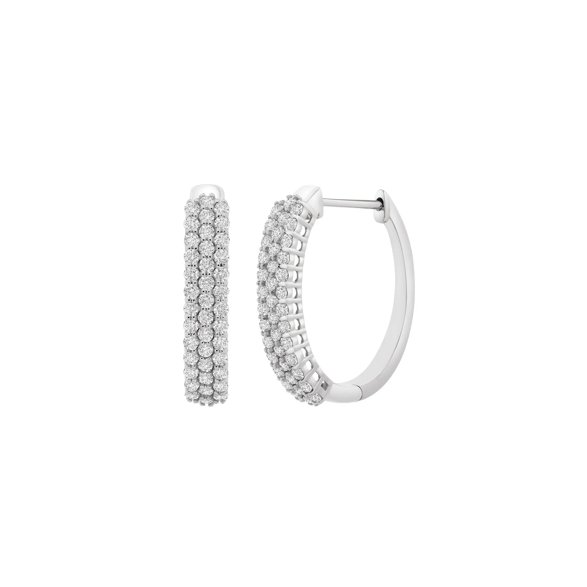 1 CT. Tw. Diamond Hoop Earrings with Three-Row Setting 10K White Gold Size 18.50mm