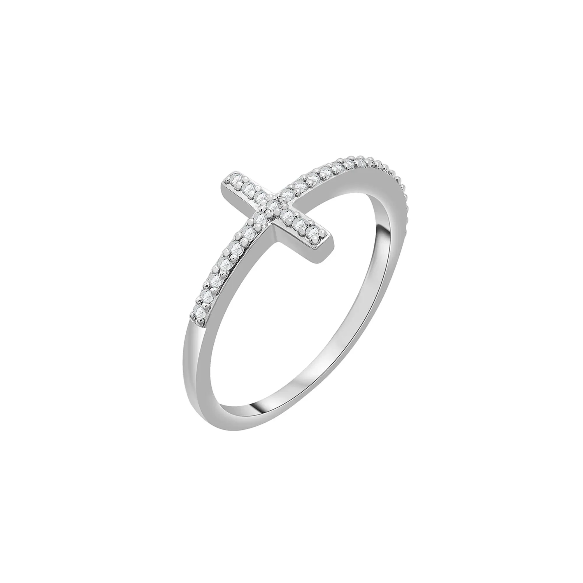 1/8 CT. Tw. Diamond Cross Ring .925 Sterling Silver White Size 7 - Image 4
