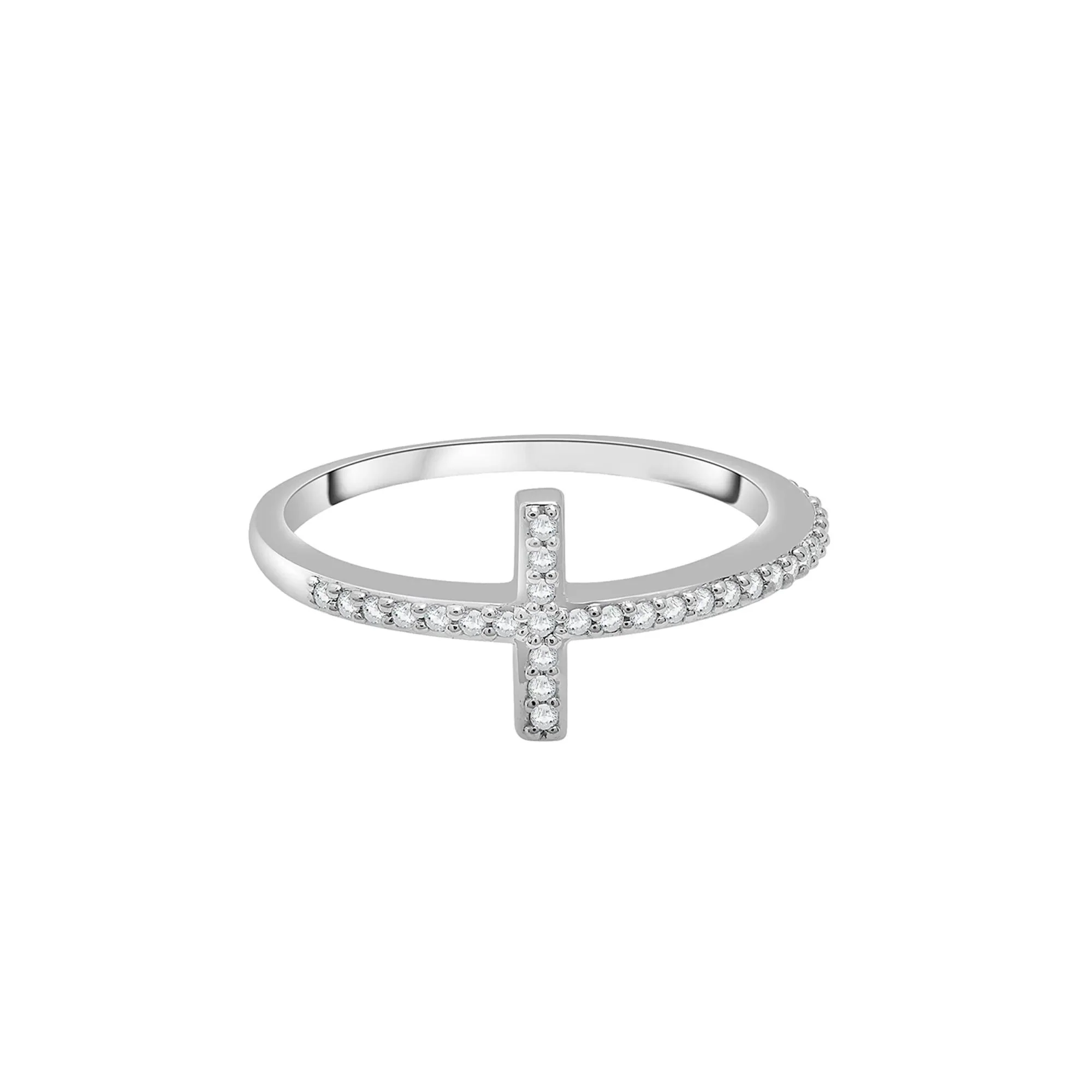 1/8 CT. Tw. Diamond Cross Ring .925 Sterling Silver White Size 8