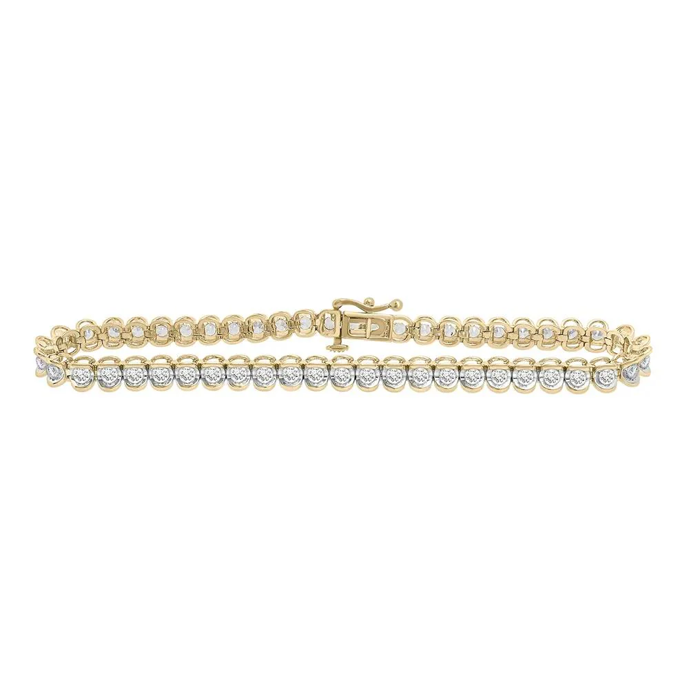 2 CT. Tw. Diamond Tennis Bracelet with Half-Bezel Setting 10K Yellow Gold Size 7.25"