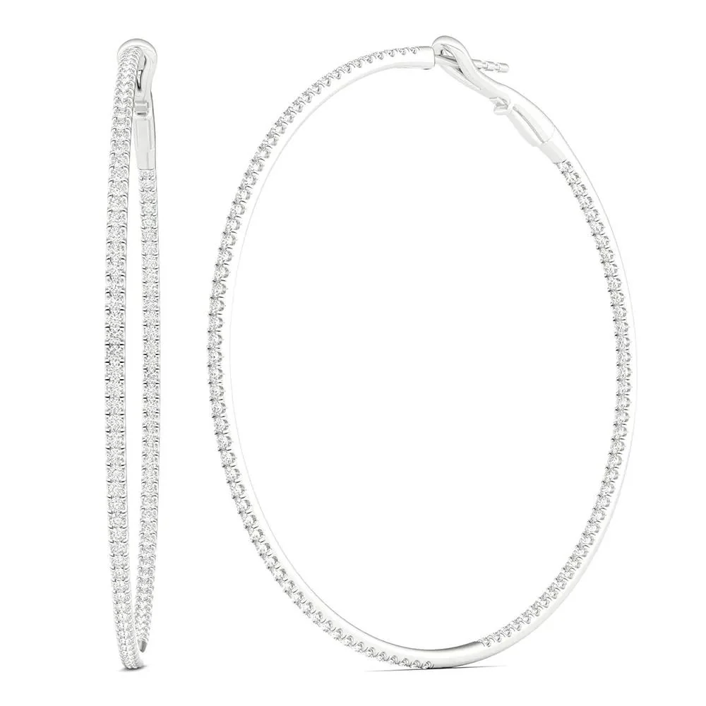 1 CT. Tw. Inside-Out Diamond Hoop Earrings 10K White Gold Size 1.30mm