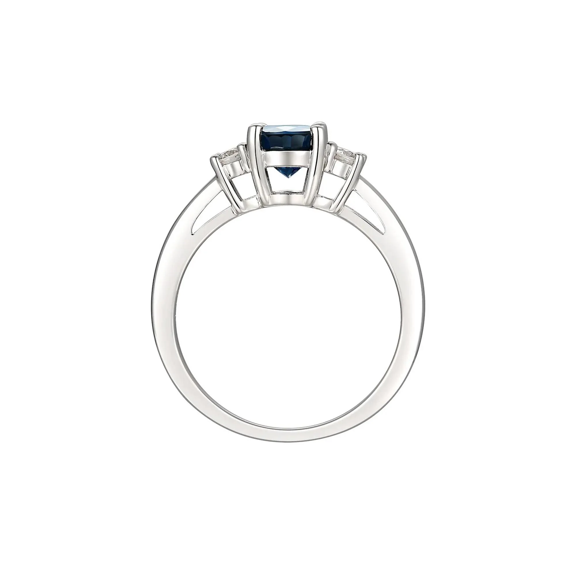 1/5 CT. Tw. Sapphire & Diamond Ring 14K White Gold Round Brilliant Cut Size 7.5 - Image 2