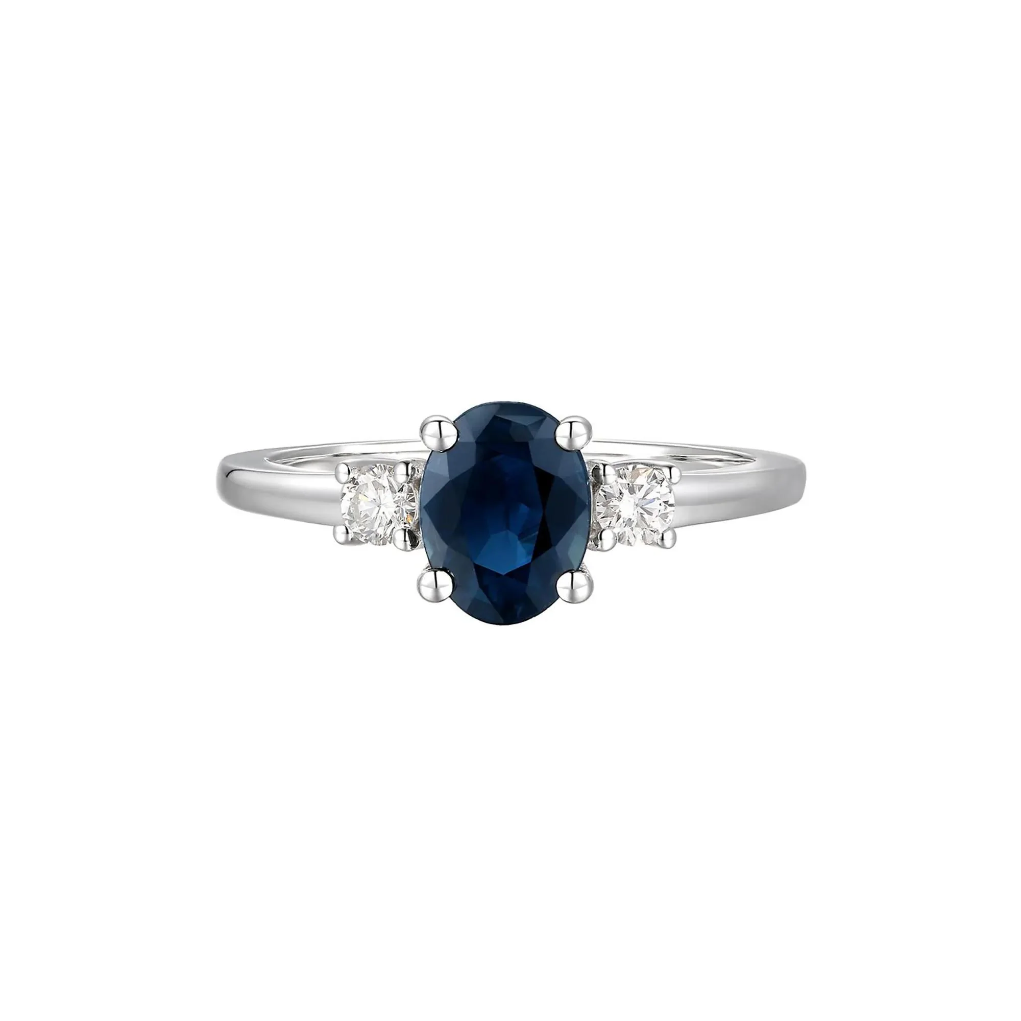 1/5 CT. Tw. Sapphire & Diamond Ring 14K White Gold Round Brilliant Cut Size 9.5