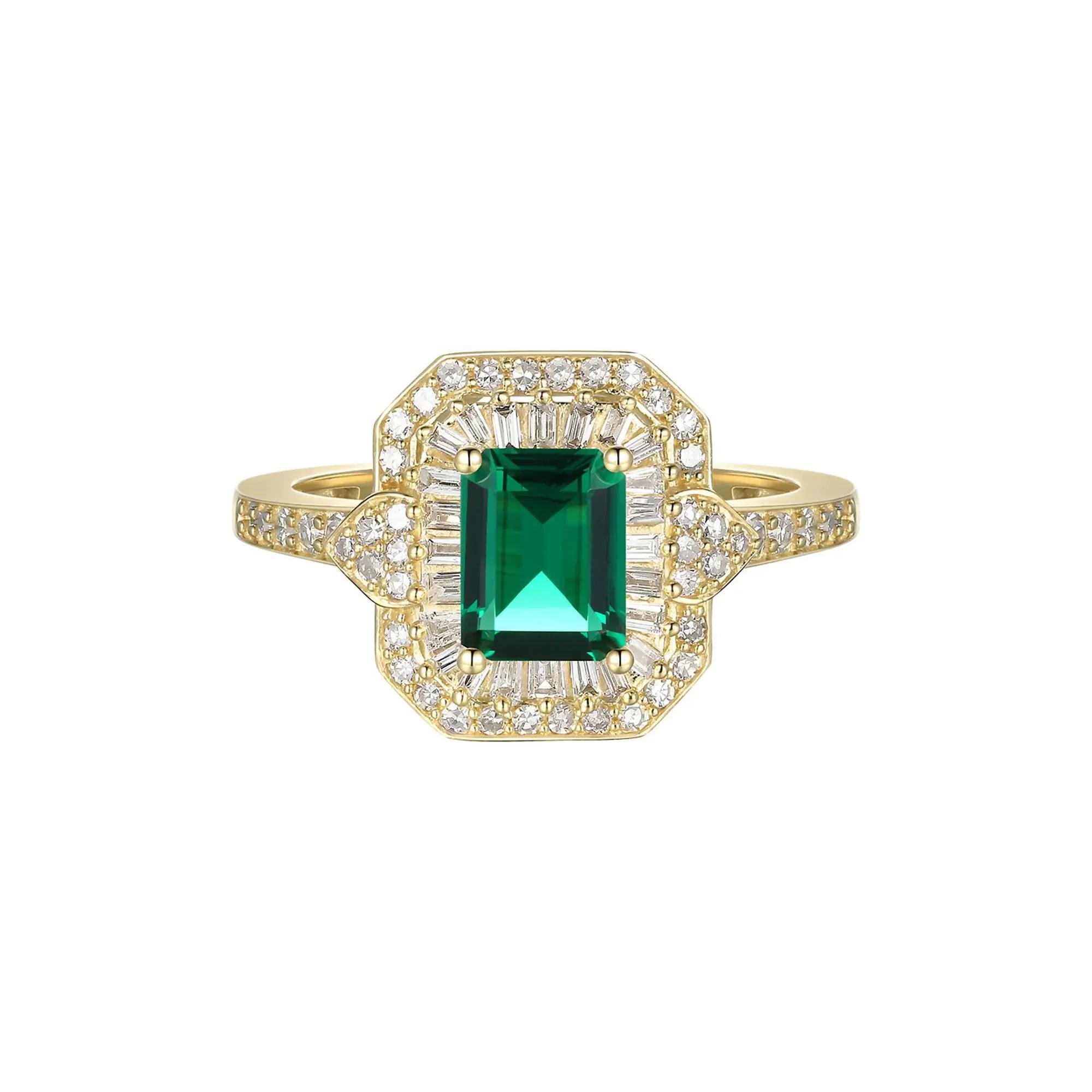 3/8 CT. Tw. Emerald & Diamond Ring 10K Yellow Gold Size 6
