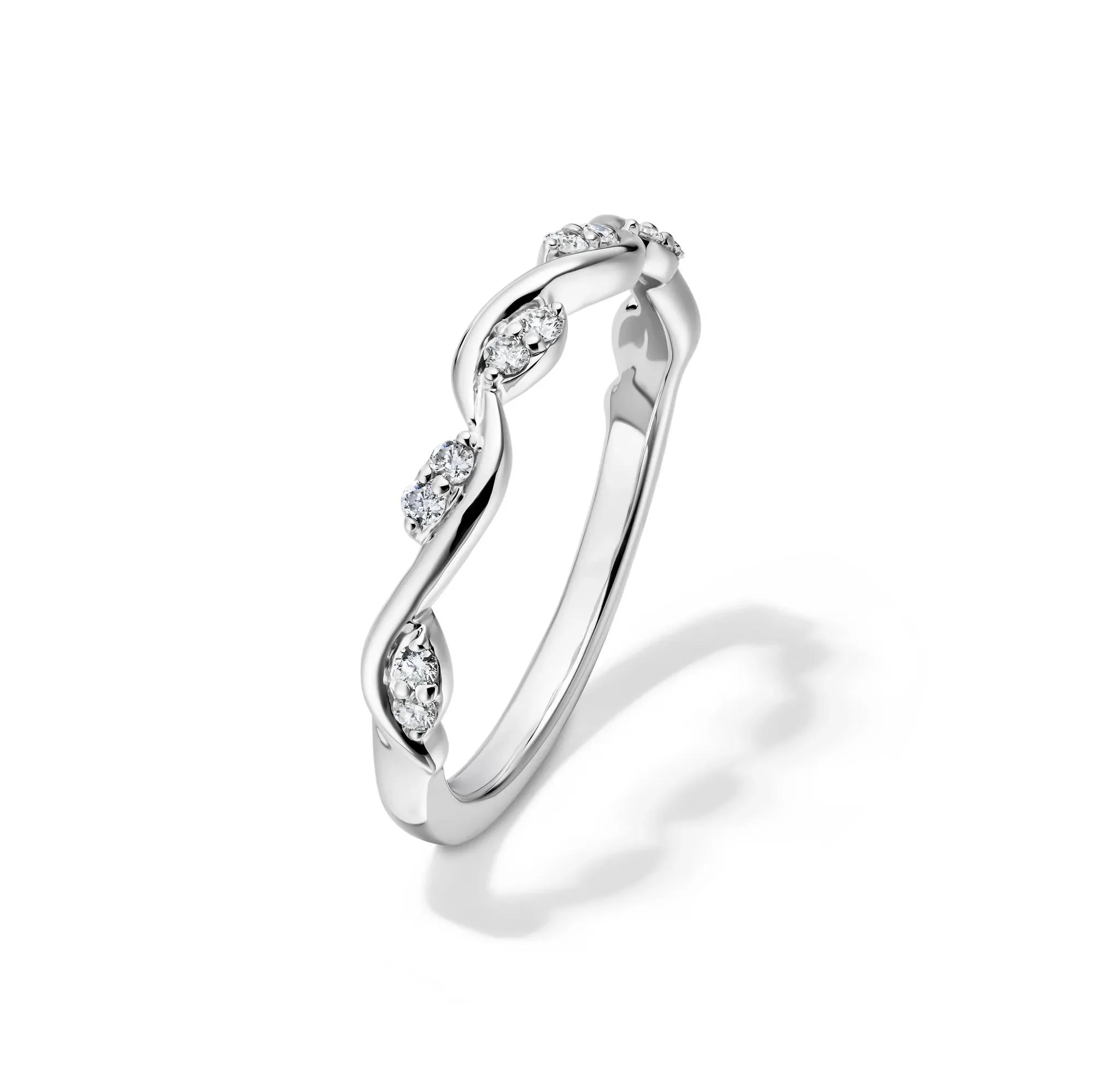 1/8 CT. Tw. Diamond Stacking Ring with Waves 10K White Gold Round Brilliant Cut Size 5 - Image 4