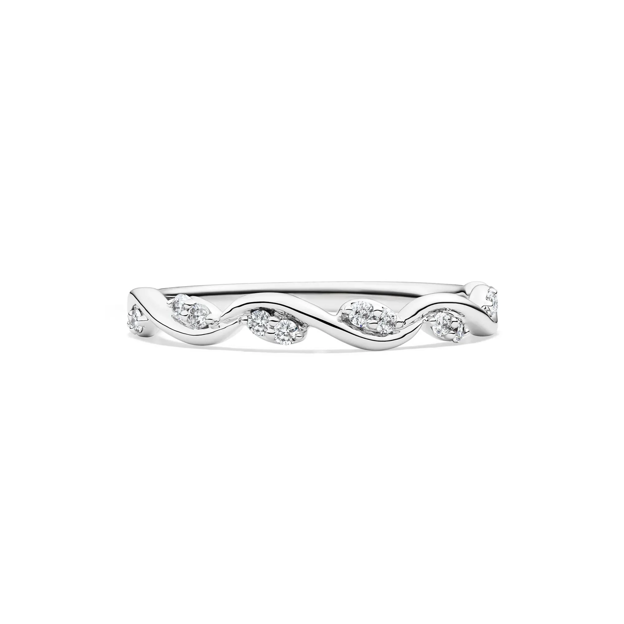 1/8 CT. Tw. Diamond Stacking Ring with Waves 10K White Gold Round Brilliant Cut Size 7