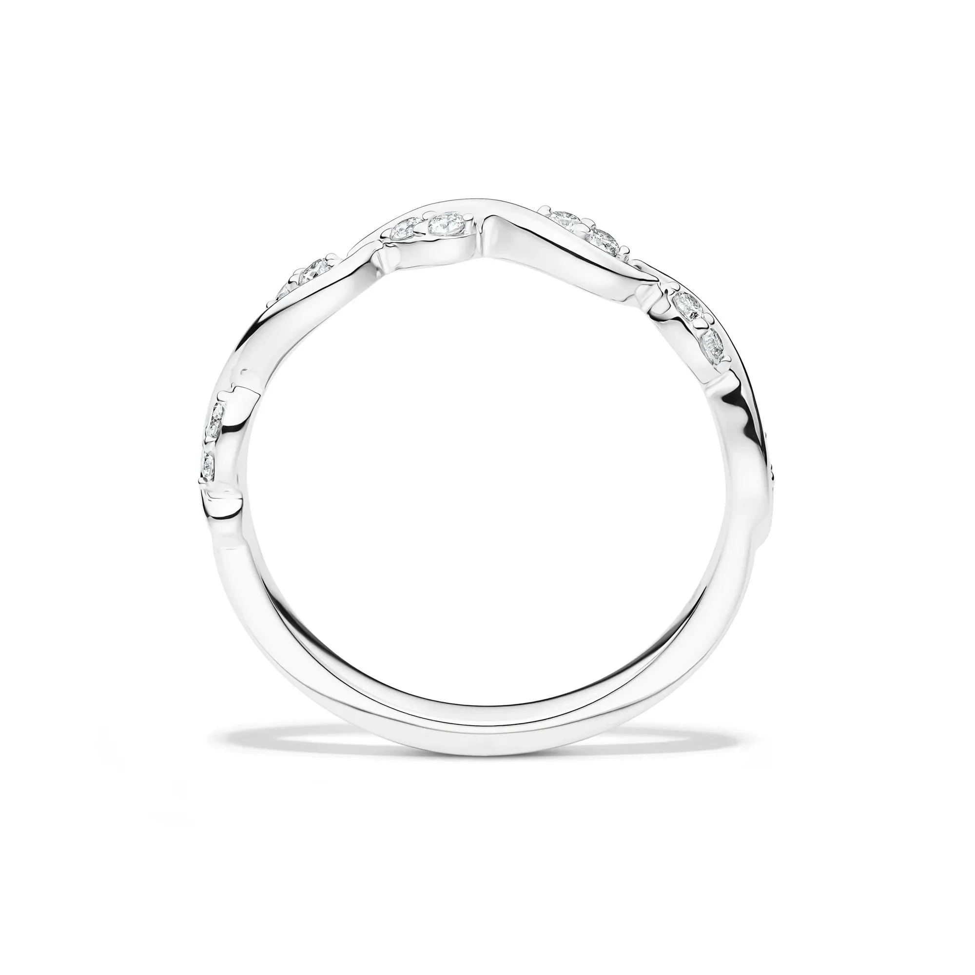 1/8 CT. Tw. Diamond Stacking Ring with Waves 10K White Gold Round Brilliant Cut Size 7 - Image 2