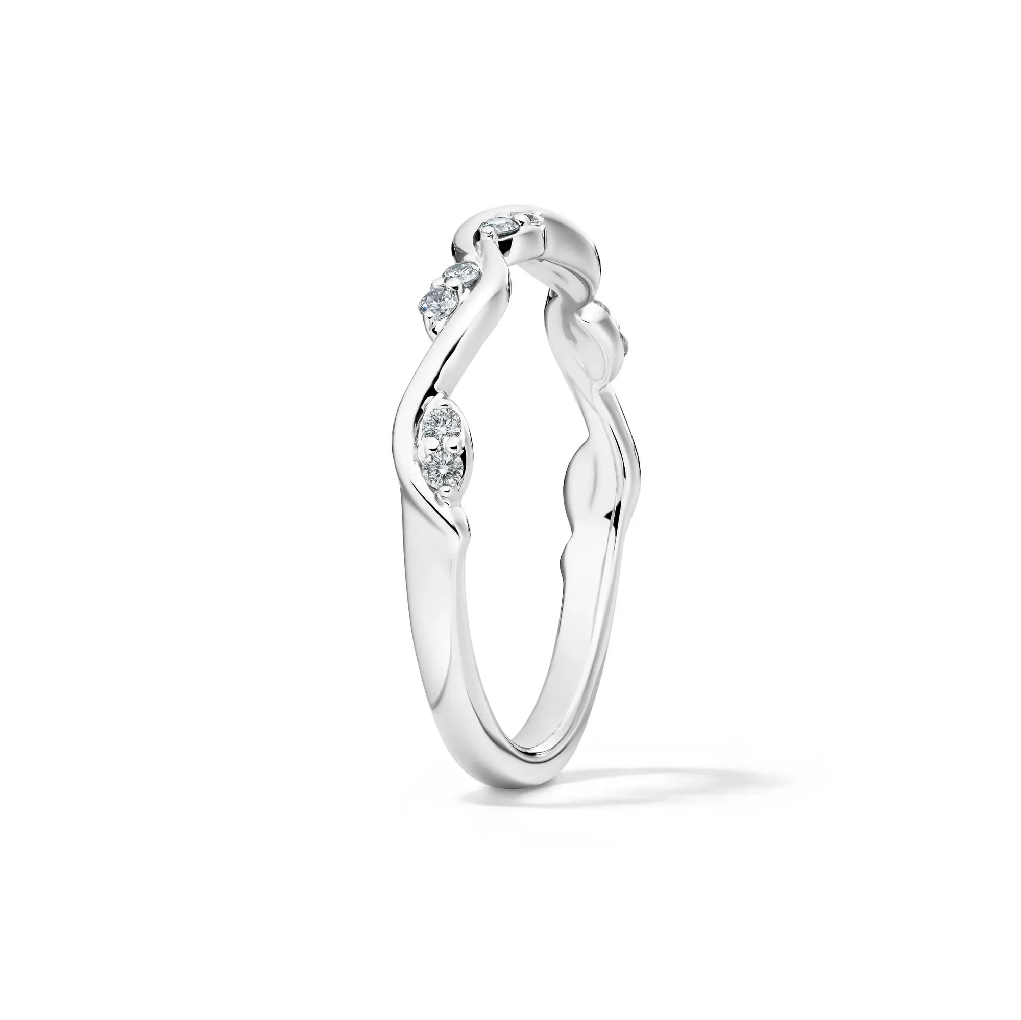 1/8 CT. Tw. Diamond Stacking Ring with Waves 10K White Gold Round Brilliant Cut Size 8 - Image 3