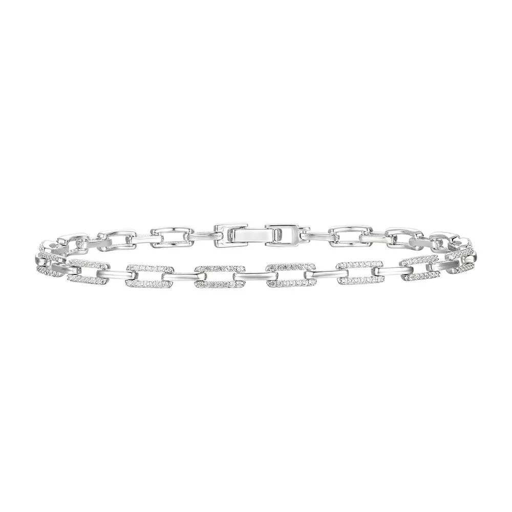 1/2 CT. Tw. Diamond Rectangular Link Bracelet .925 Sterling Silver White Size 3.00mm