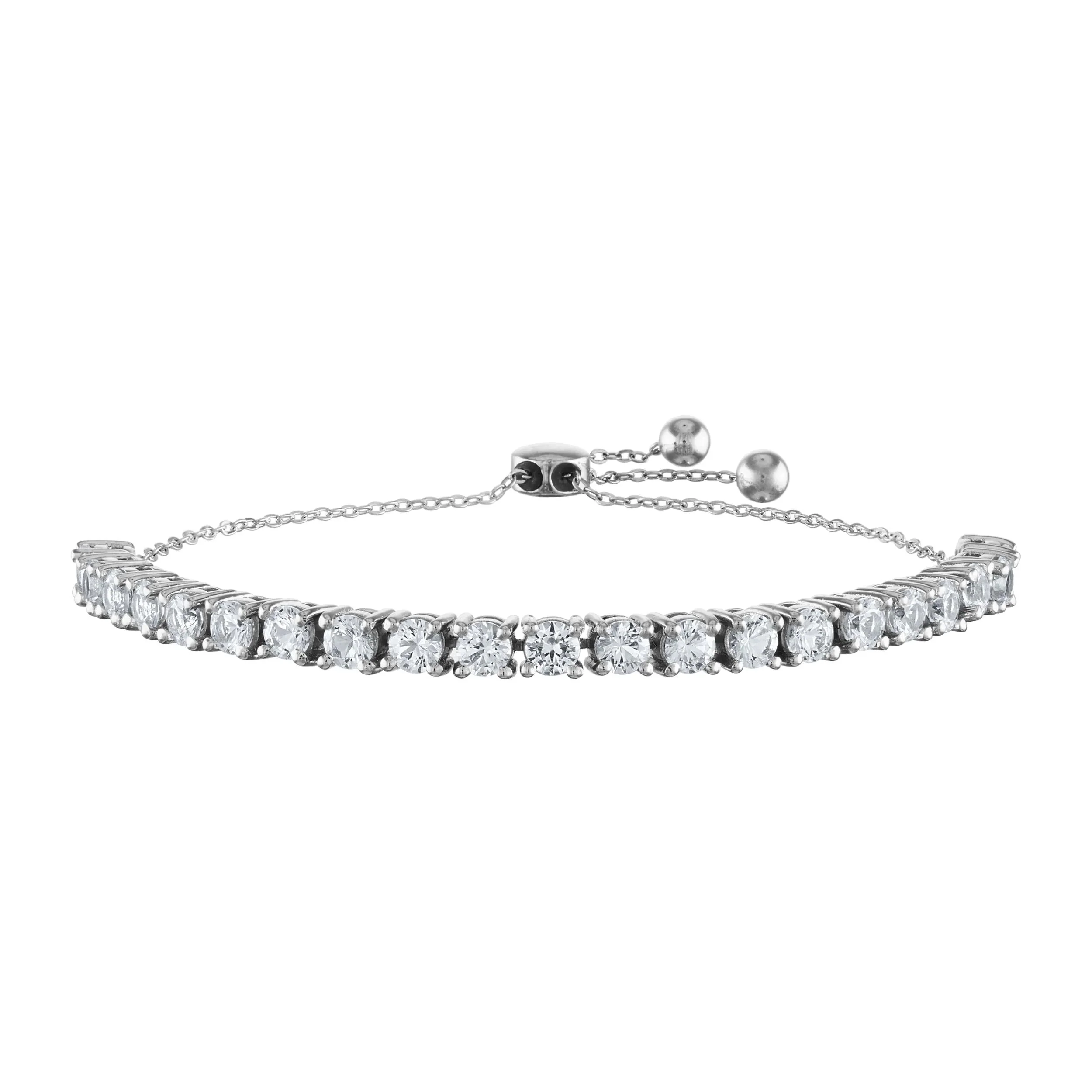 White Sapphire Bolo Bracelet .925 Sterling Silver Size 7"
