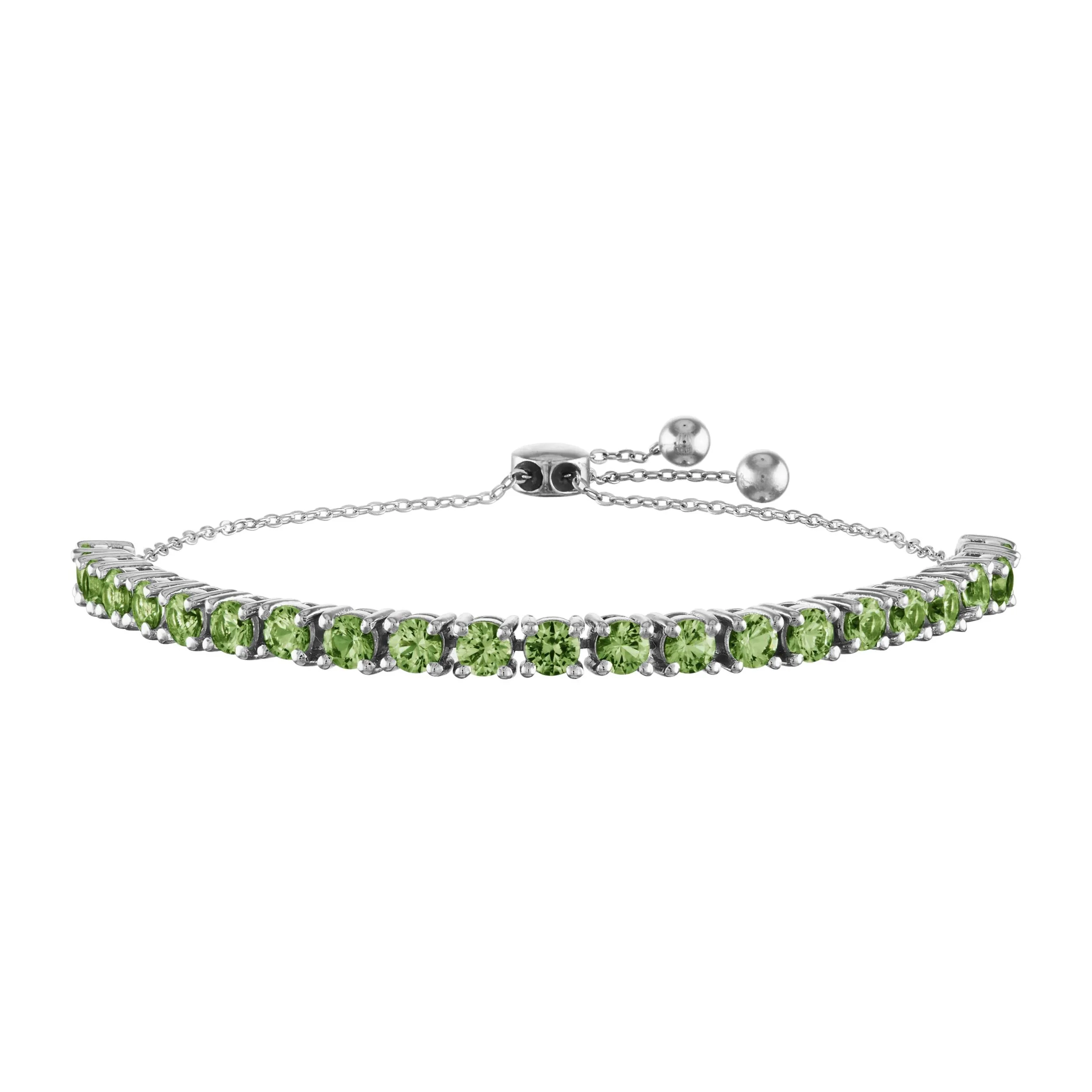 Peridot Bolo Bracelet .925 Sterling Silver White Size 7"