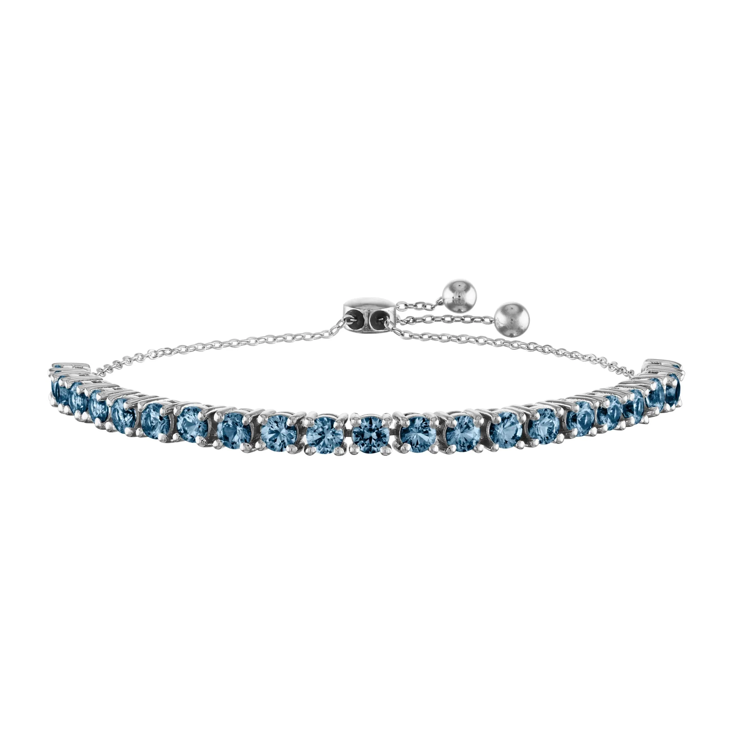 Blue Topaz Bolo Bracelet .925 Sterling Silver White Size 9"