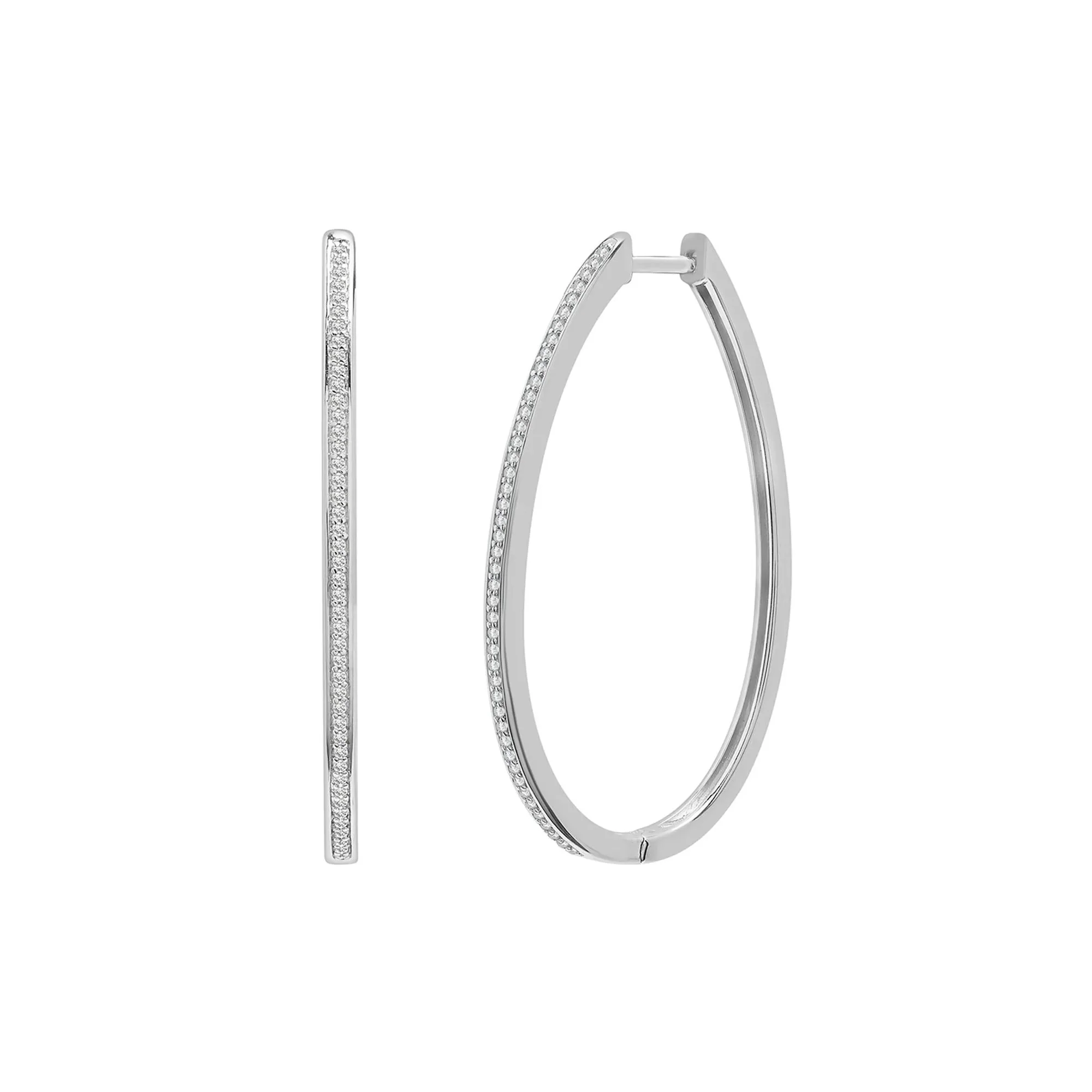 1/4 CT. Tw. Diamond Oval Hoop Earrings .925 Sterling Silver White Size 2.40mm