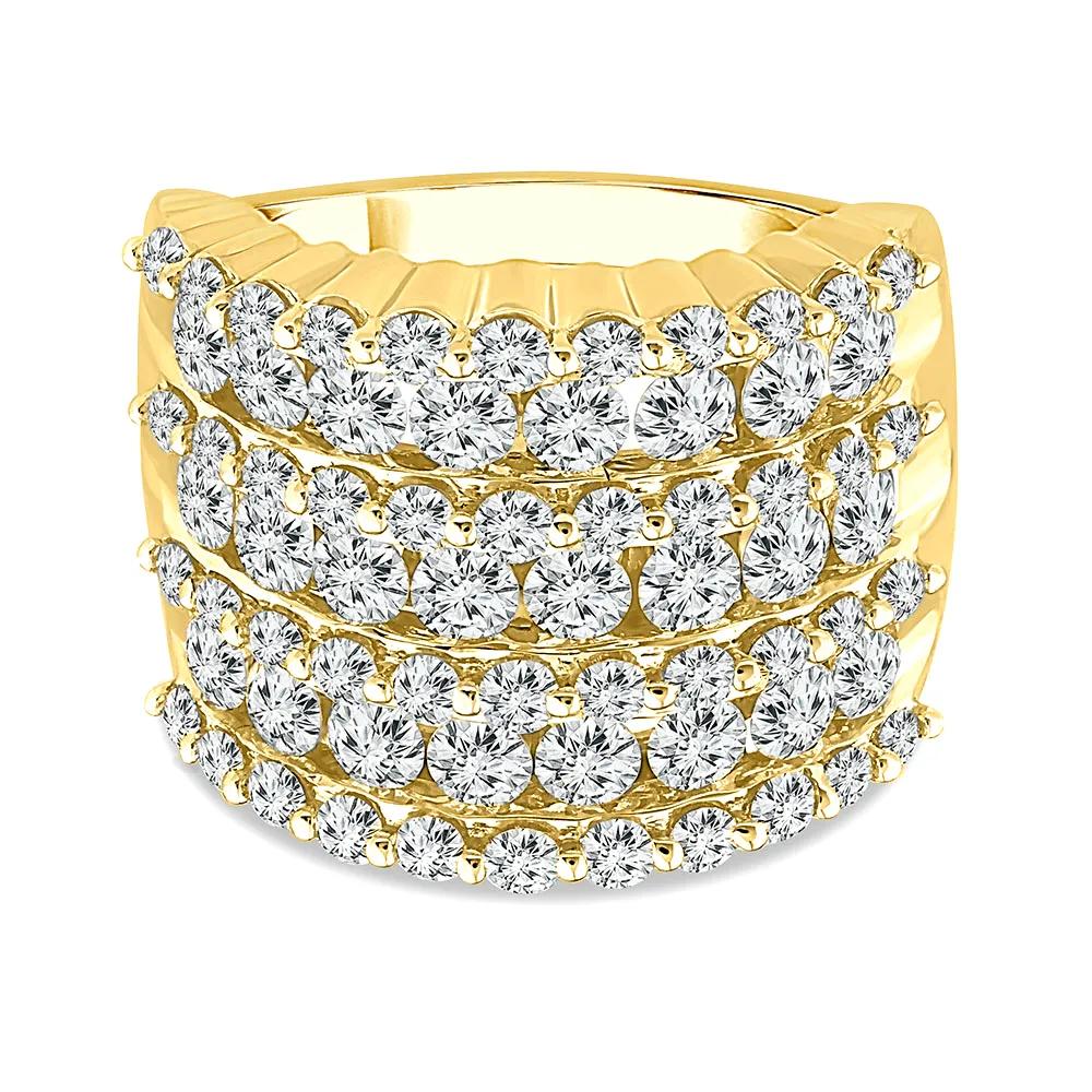 3 CT. Tw. Seven-Row Diamond Wedding Band Ring 10K Yellow Gold Round Brilliant Cut Size 8.5