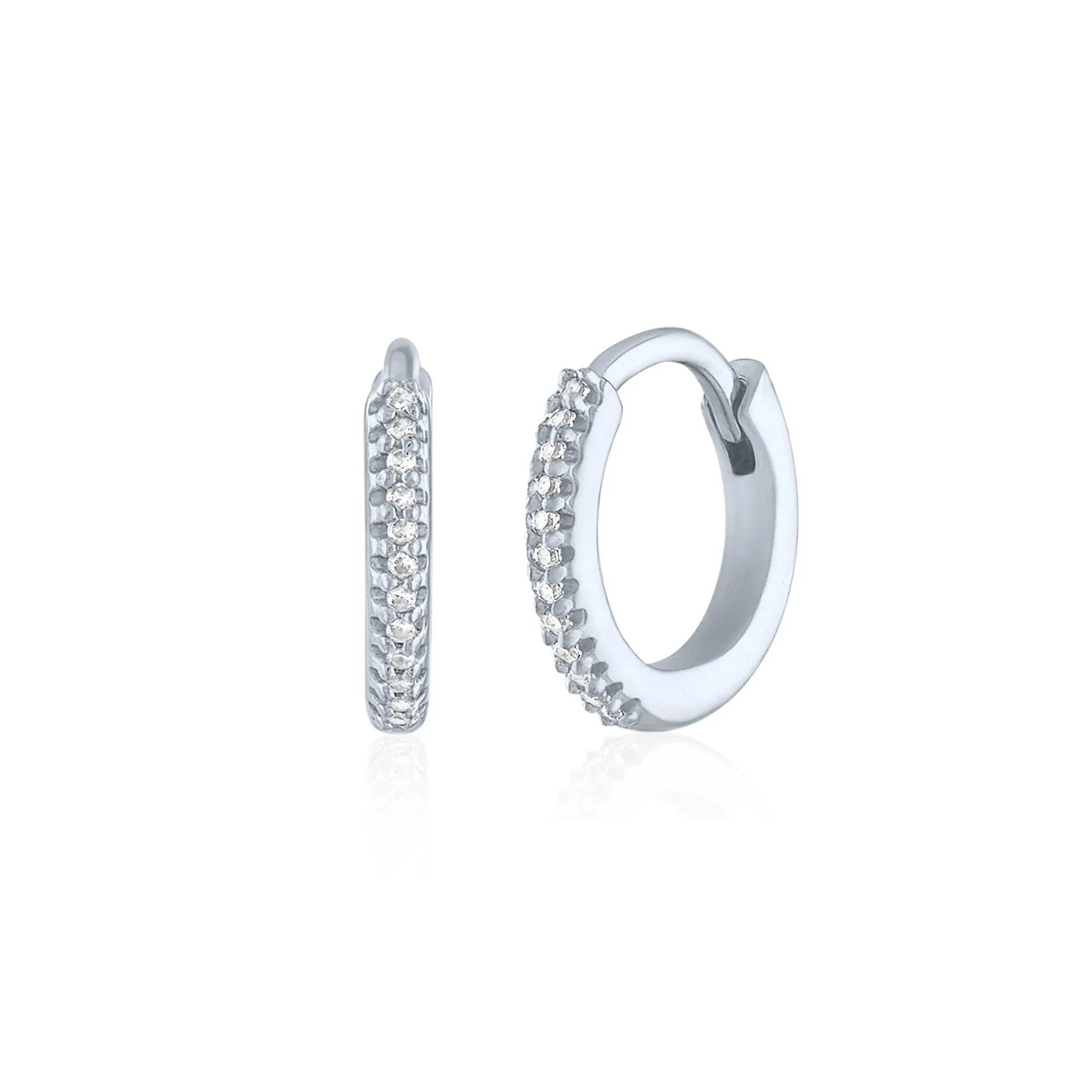 Diamond Huggie Hoop Earrings 10K White Gold Size 1.50mm