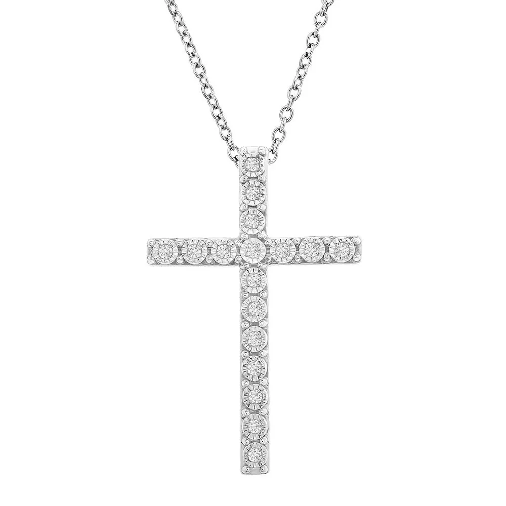 1/10 CT. Tw. Diamond Cross Pendant Necklace .925 Sterling Silver White Size 18"