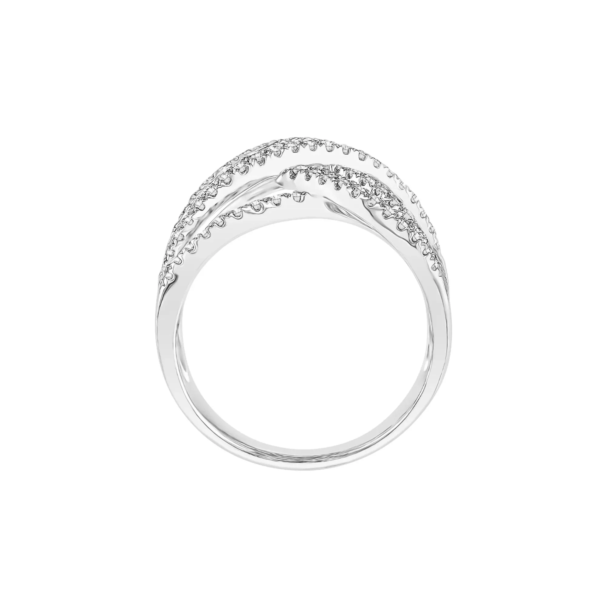 1 CT. Tw. Diamond Crossover Band Ring 10K White Gold Round Brilliant Cut Size 6.5 - Image 2