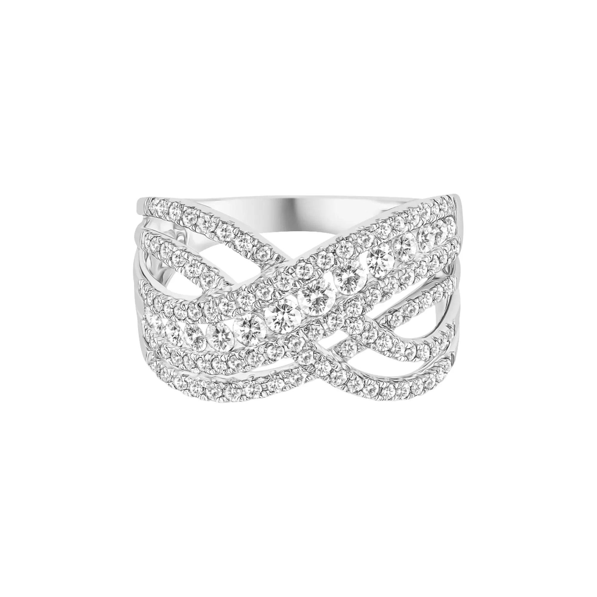 1 CT. Tw. Diamond Crossover Band Ring 10K White Gold Round Brilliant Cut Size 8