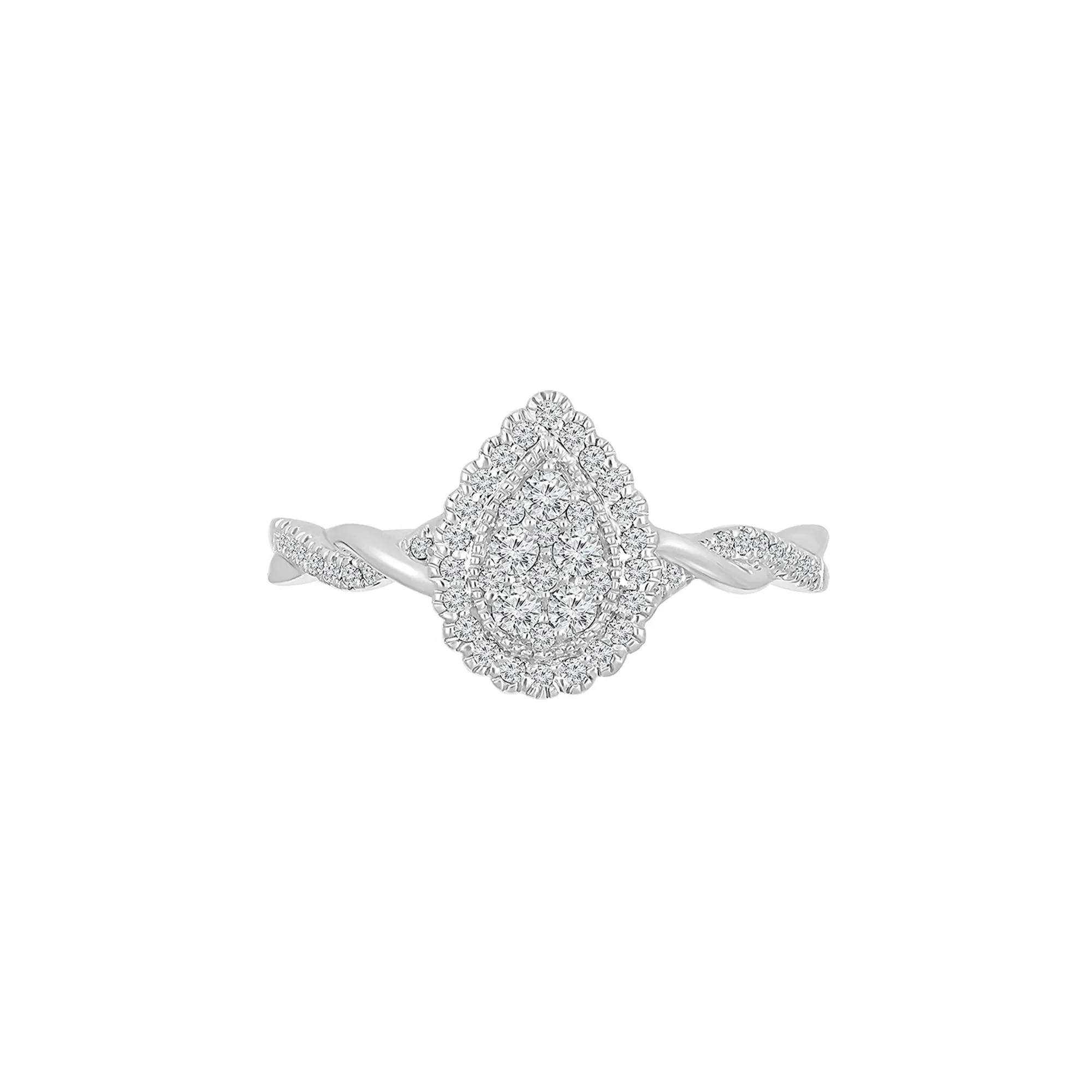 1/4 CT. Tw. Pear-Shaped Promise Ring with Diamond Twist Band .925 Sterling Silver Round Brilliant Cut White Size 9