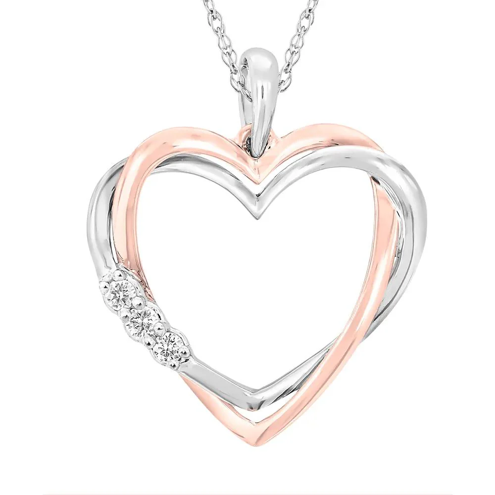 Double Heart Pendant Necklace with Diamond Accents 10K White & Rose Gold Size 17.00mm