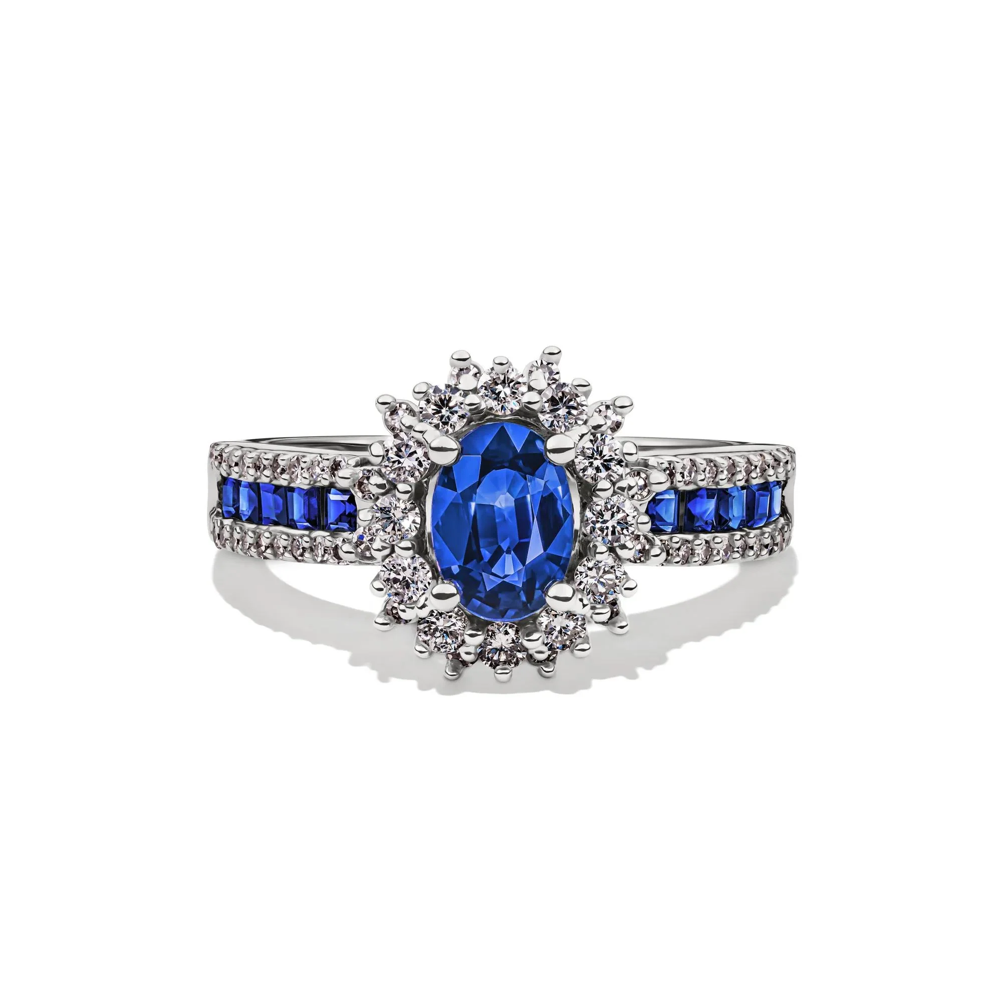 1/2 CT. Tw. Blue Sapphire & Diamond Halo Ring 14K White Gold Size 8