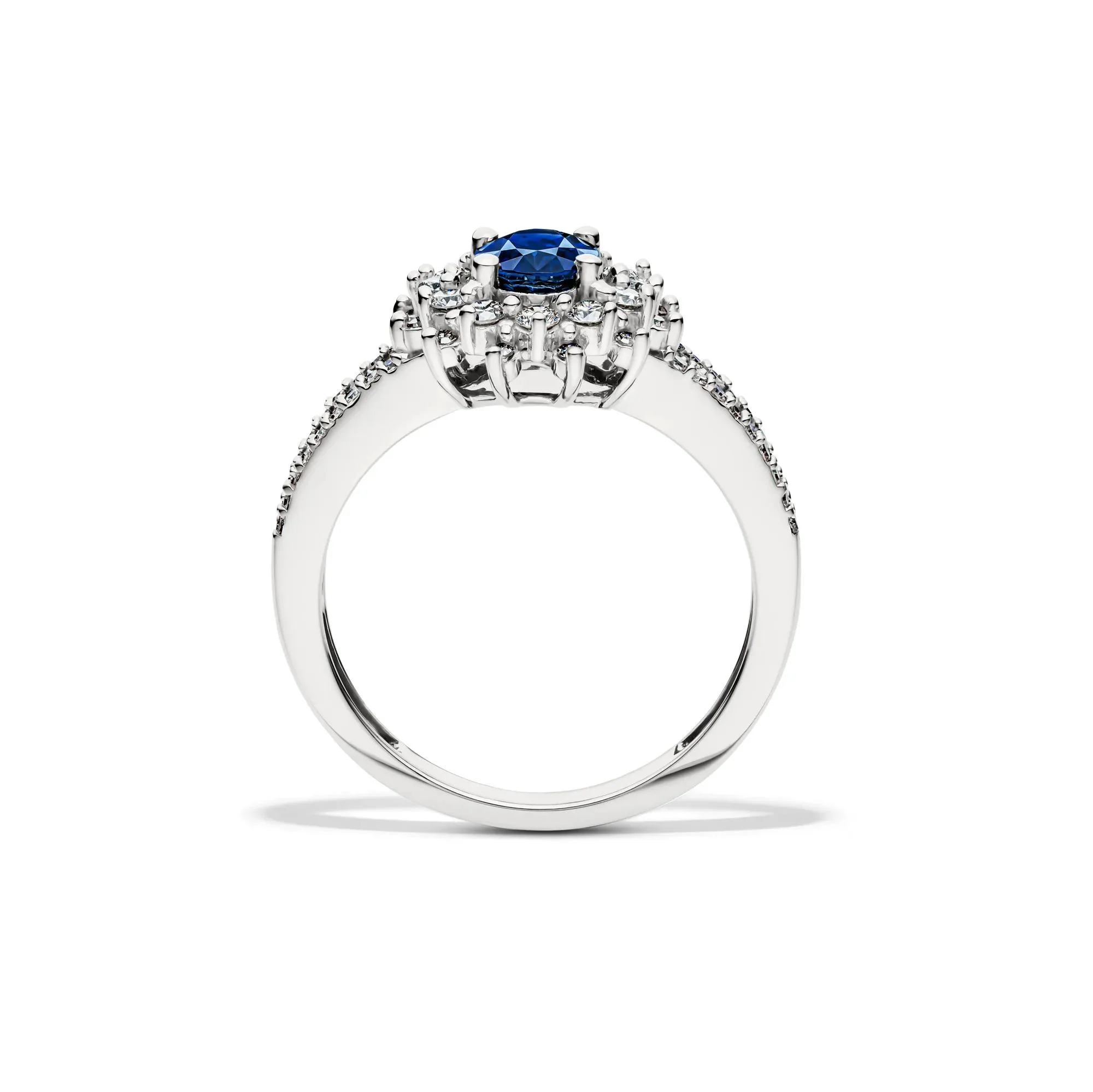 1/2 CT. Tw. Blue Sapphire & Diamond Halo Ring 14K White Gold Size 8 - Image 2