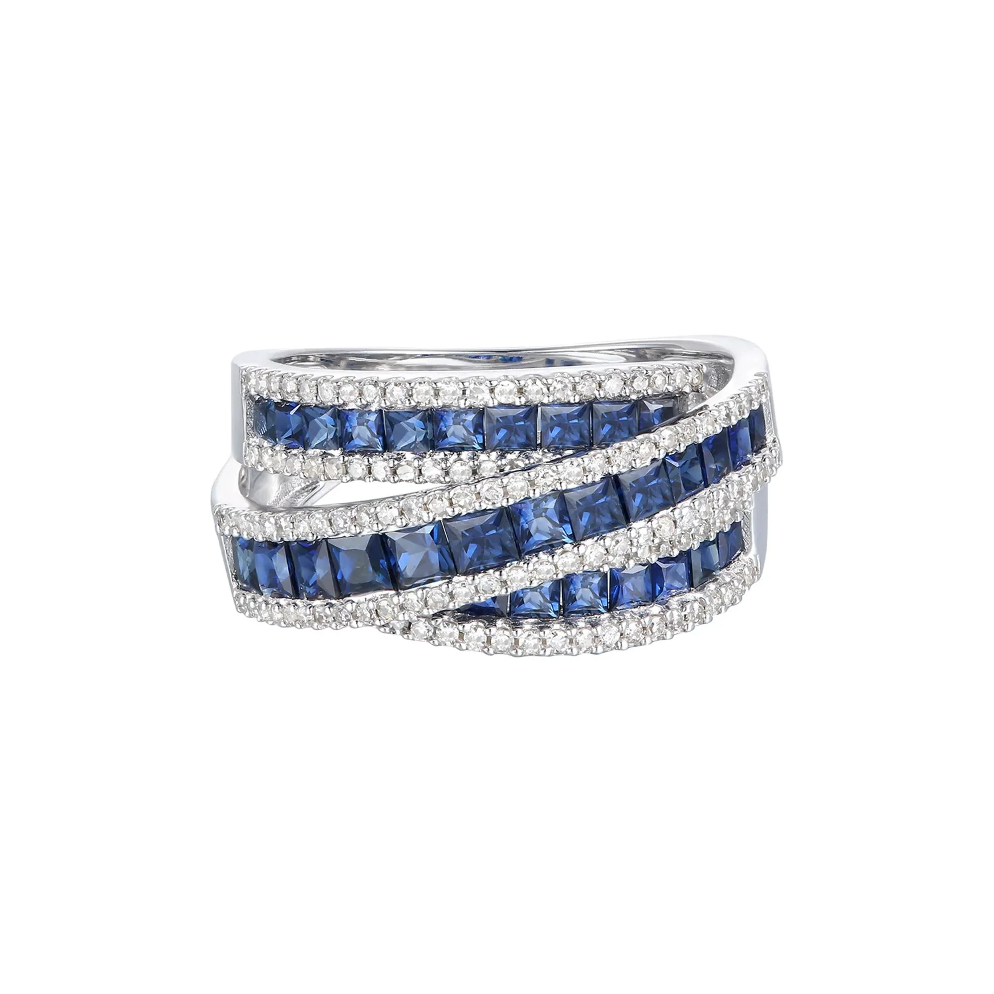 1/2 CT. Tw. Blue Sapphire and Diamond Wrap Band Ring 10K White Gold Size 7.5 1mm