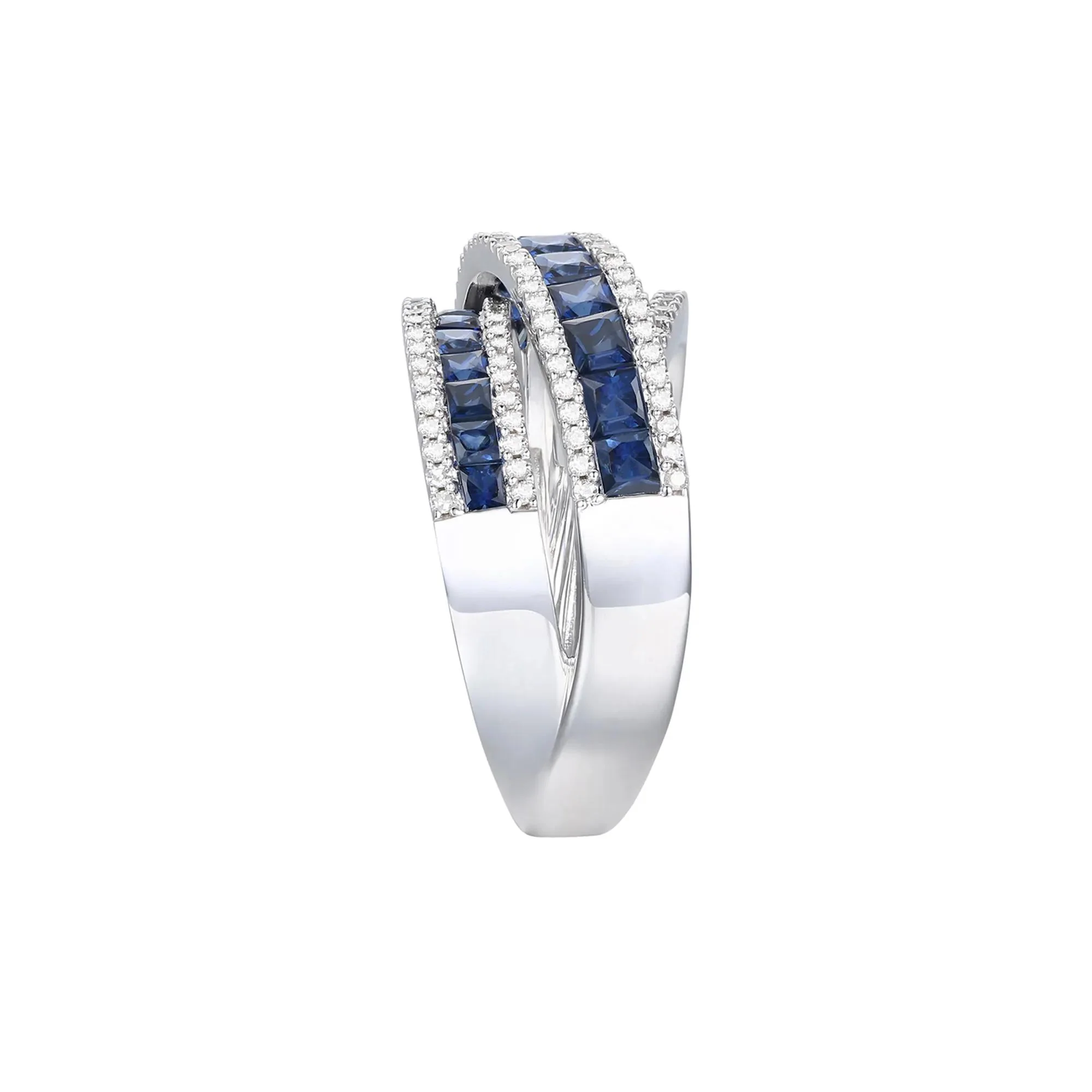 1/2 CT. Tw. Blue Sapphire and Diamond Wrap Band Ring 10K White Gold Size 8 1mm - Image 3