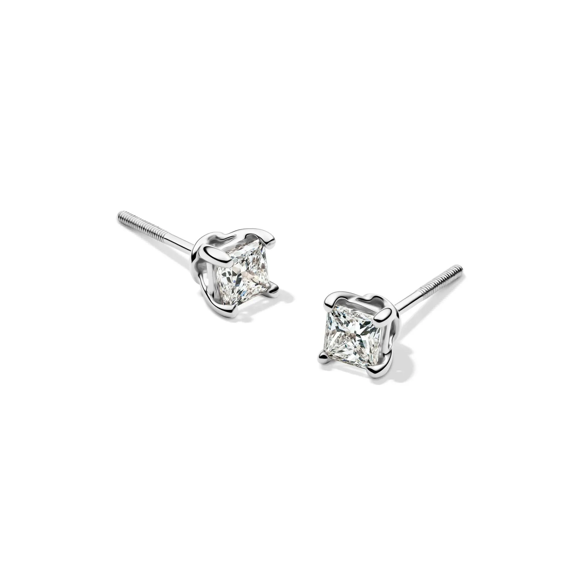 1/2 CT. Tw. Lab Grown Diamond Stud Earrings with Princess-Cut Solitaires 14K White Gold Size 3.30mm