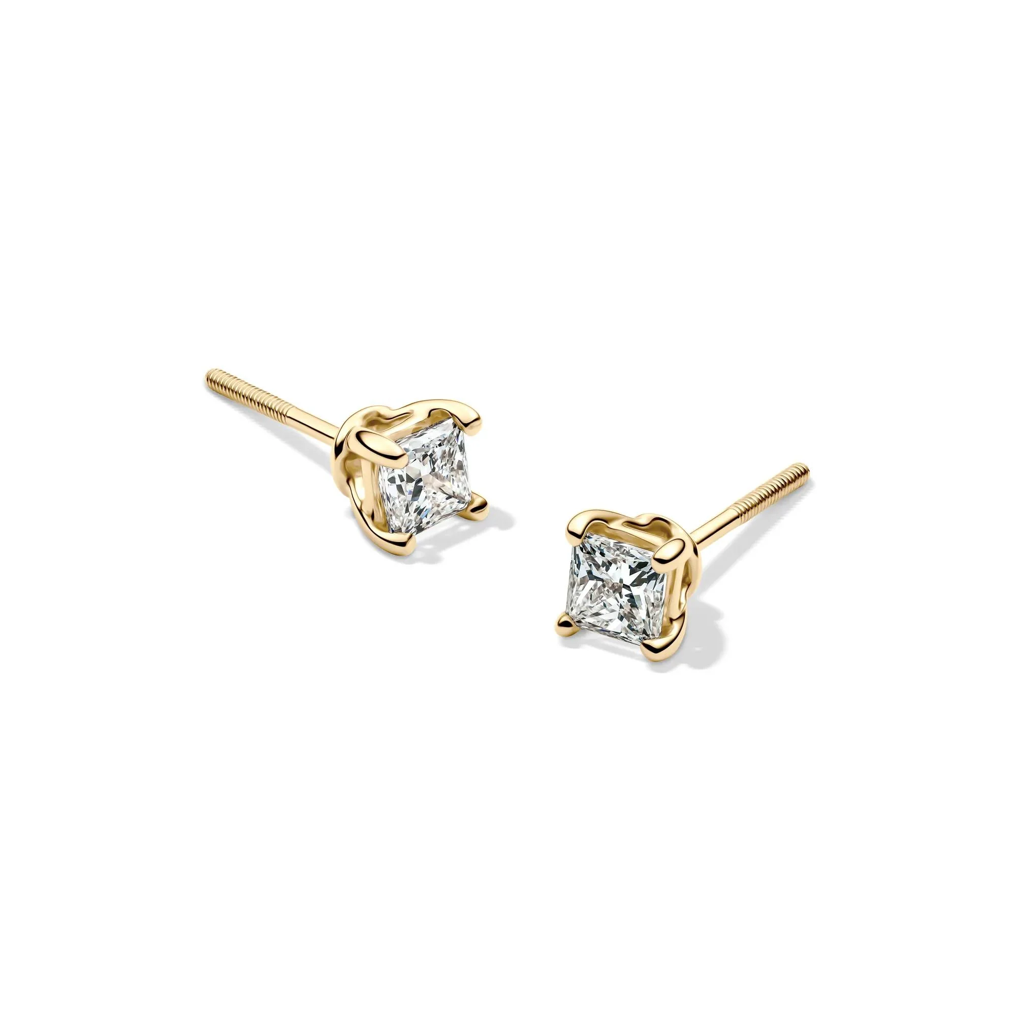 1/2 CT. Tw. Lab Grown Diamond Stud Earrings with Princess-Cut Solitaires 14K Yellow Gold Size 3.30mm