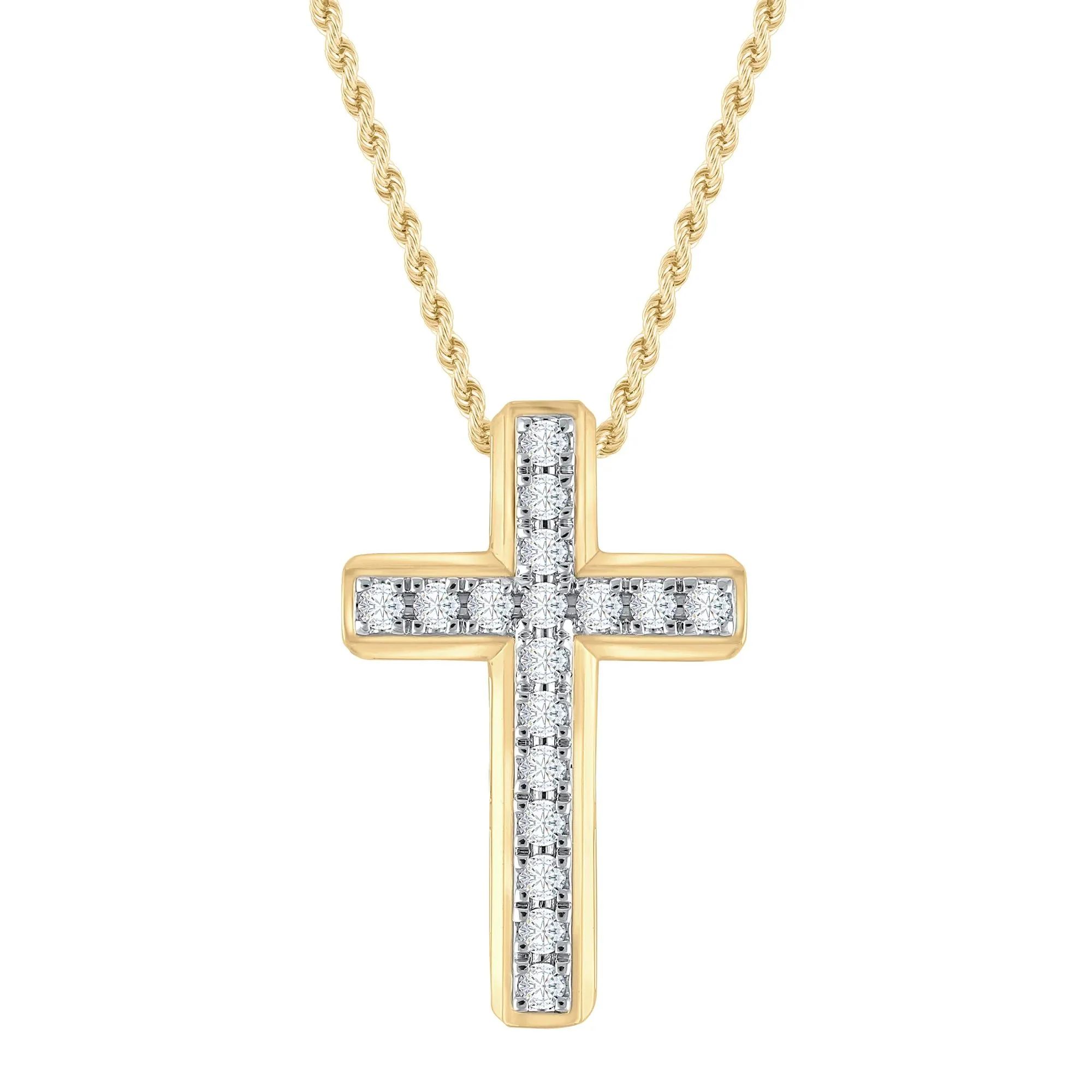 1 CT. Tw. Lab Grown Diamond Cross Pendant Necklace 10K Yellow Gold Size 20"