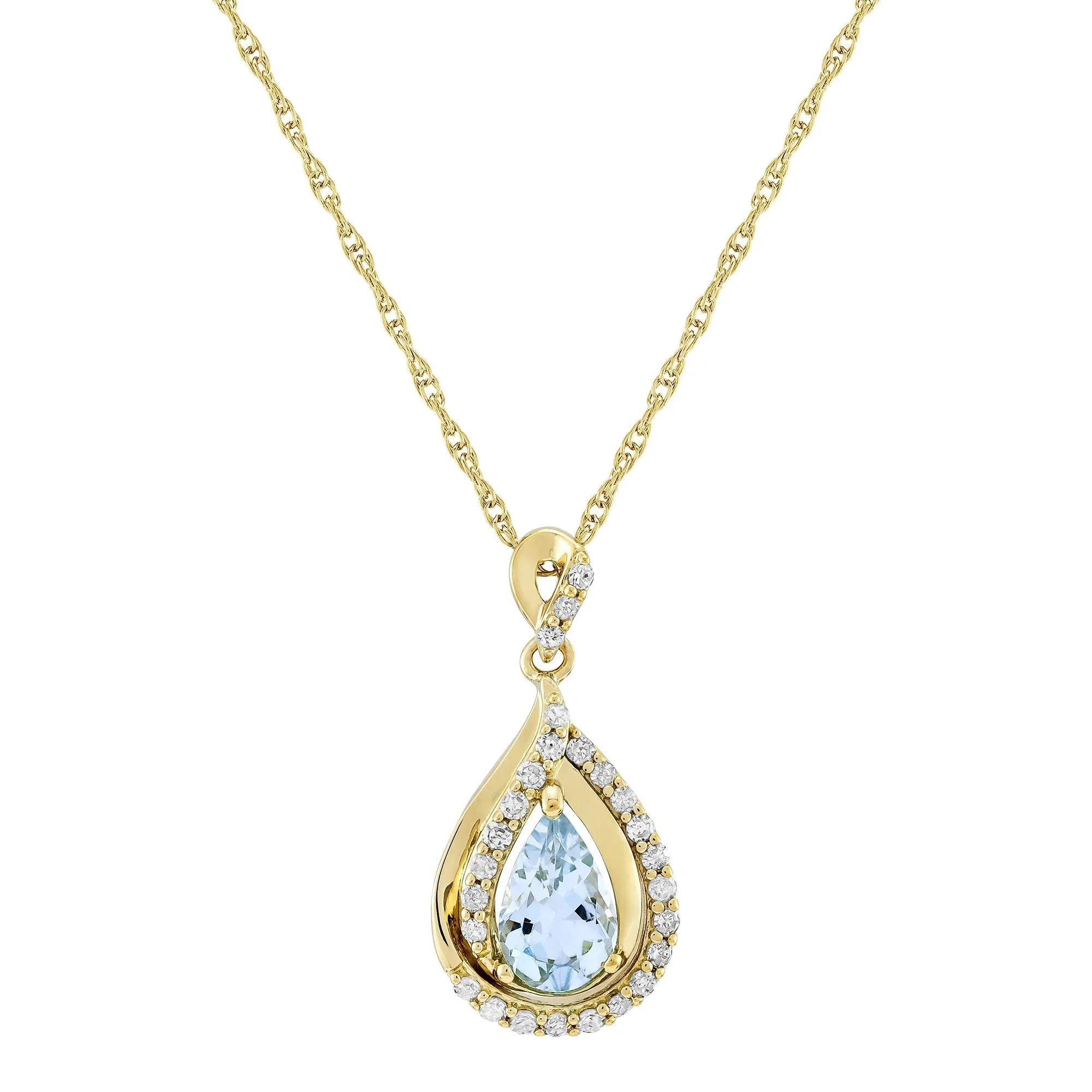 1/5 CT. Tw. Pear-Shaped Aquamarine & Diamond Pendant Necklace 10K Yellow Gold Size 18"