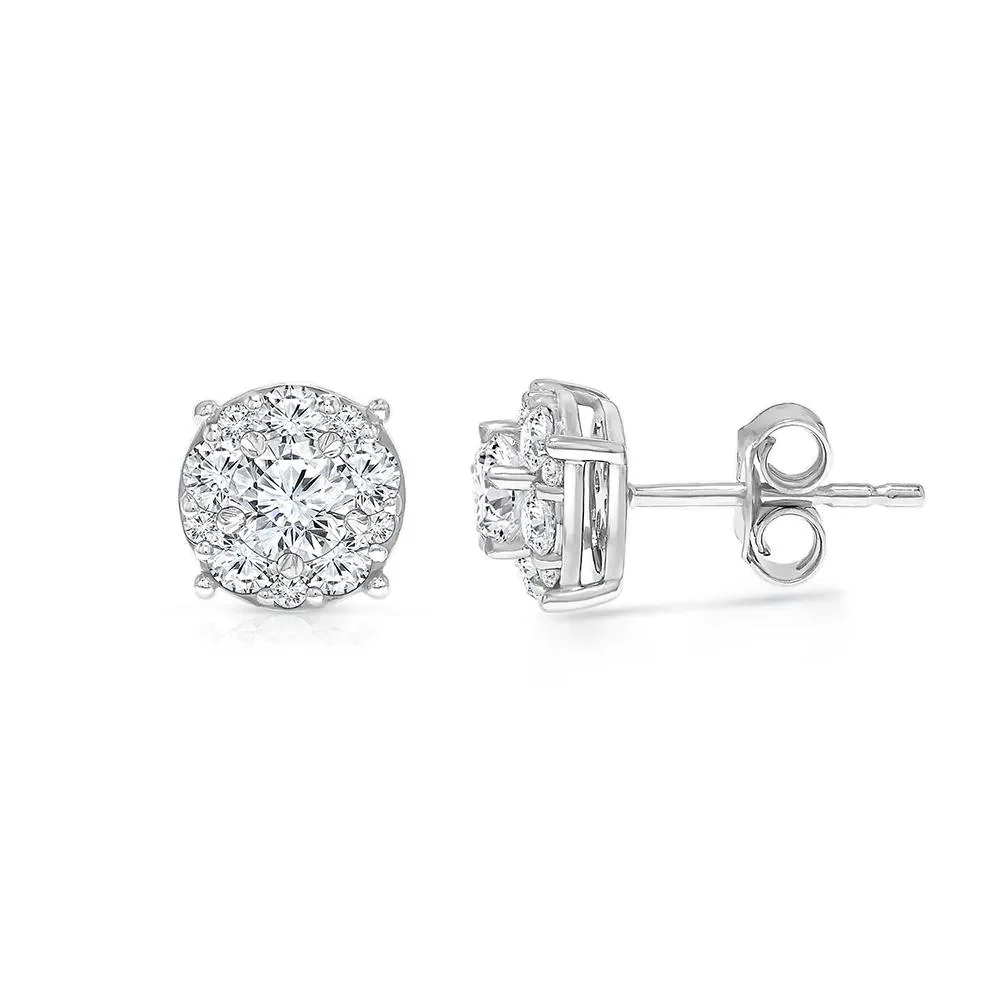 1/2 CT. Tw. Lab Grown Diamond Halo Stud Earrings 14K White Gold Size 7.50mm