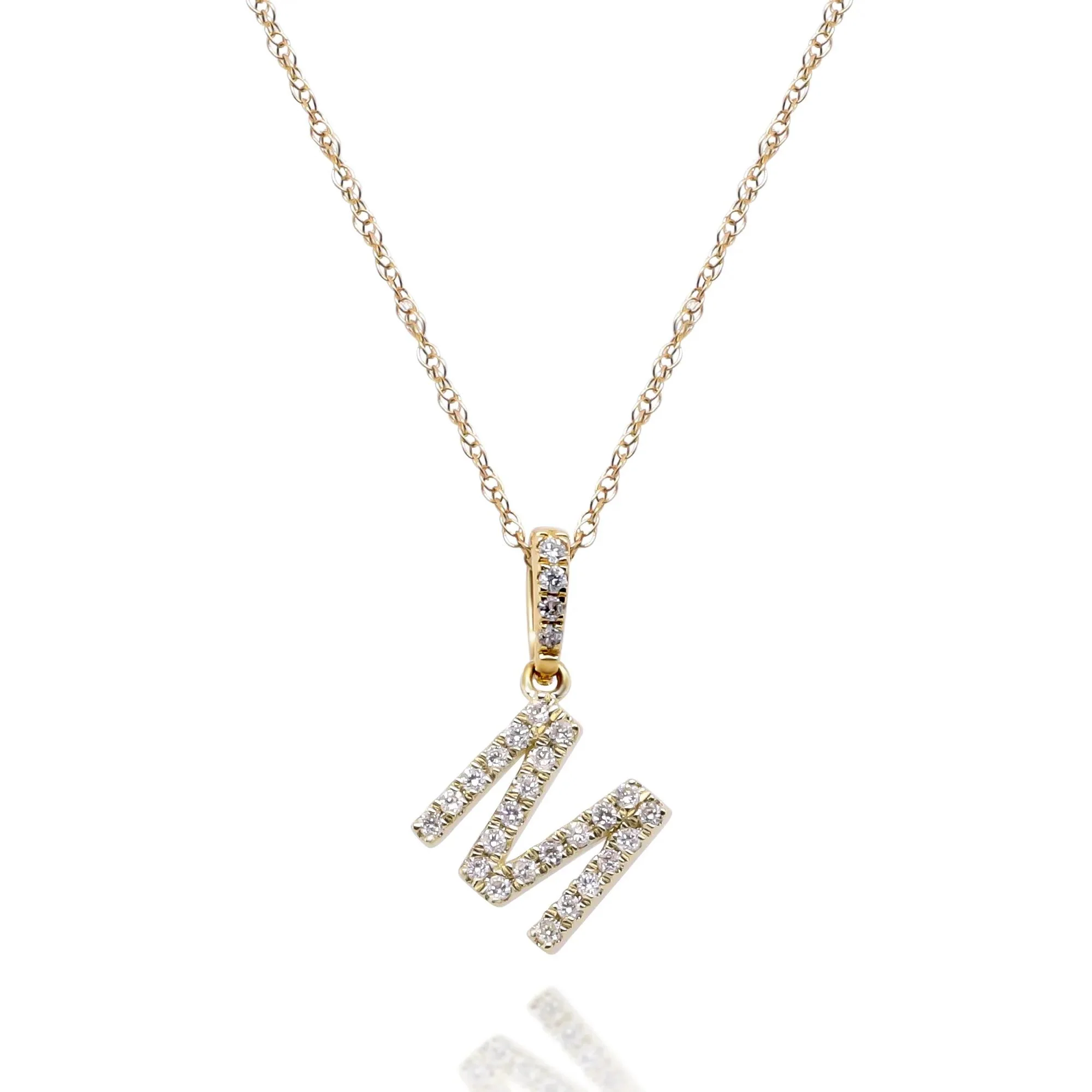 1/10 CT. Tw. Diamond M Initial Pendant Necklace 10K Yellow Gold Size 18"