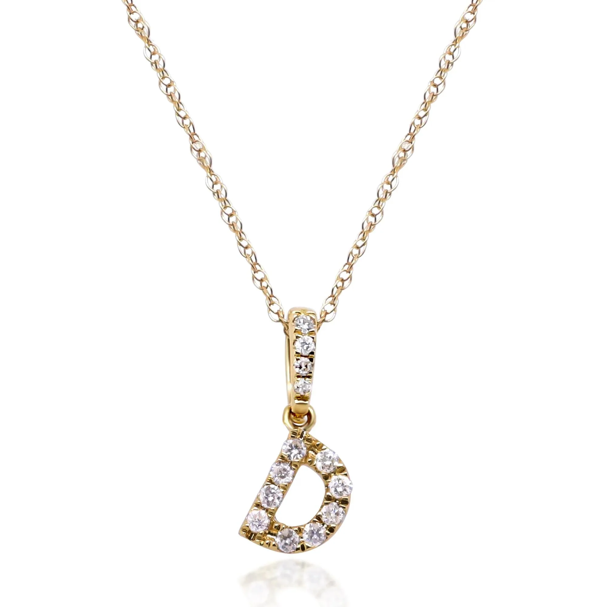 1/10 CT. Tw. Diamond D Initial Pendant Necklace 10K Yellow Gold Size 18"