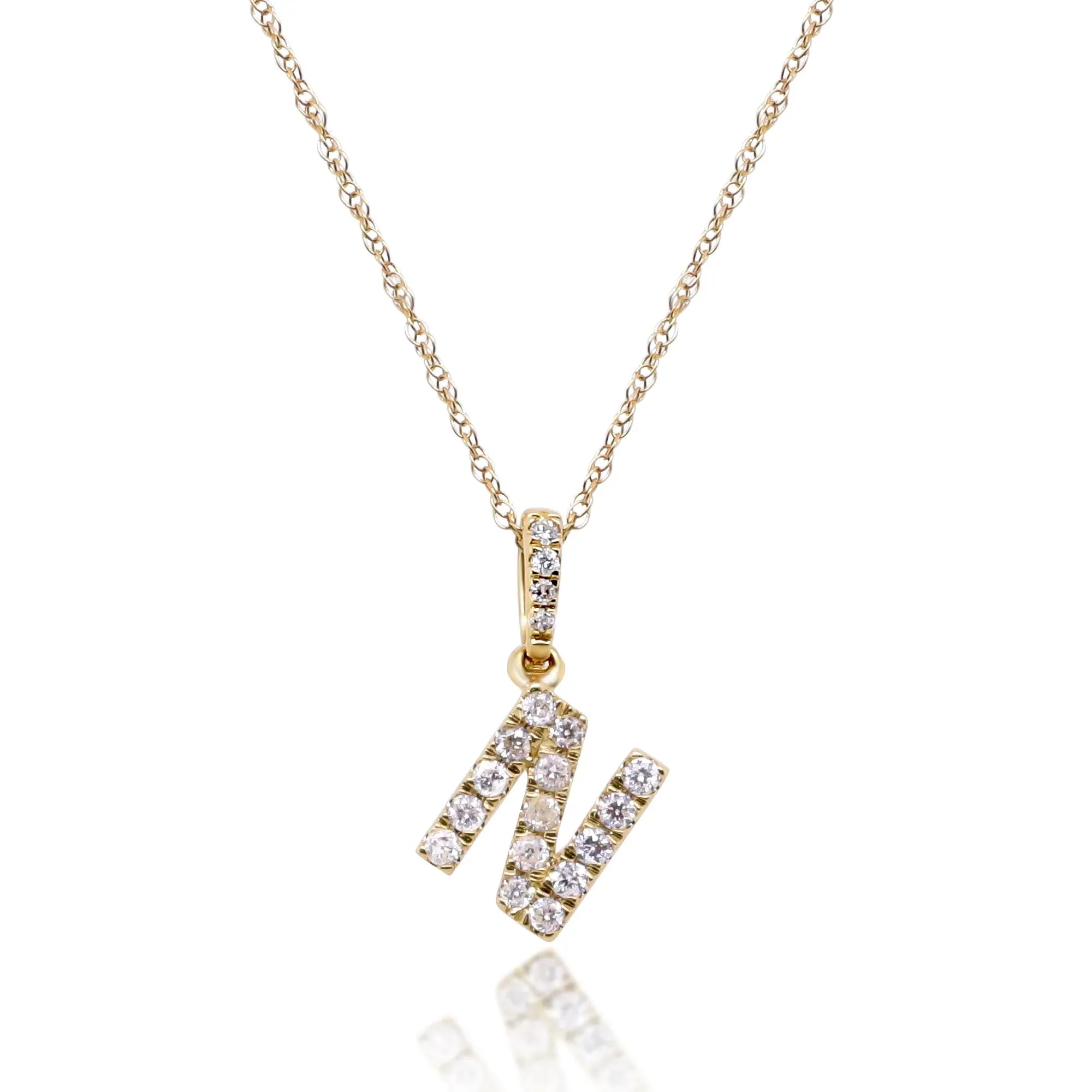 1/10 CT. Tw. Diamond N Initial Pendant Necklace 10K Yellow Gold Size 18"