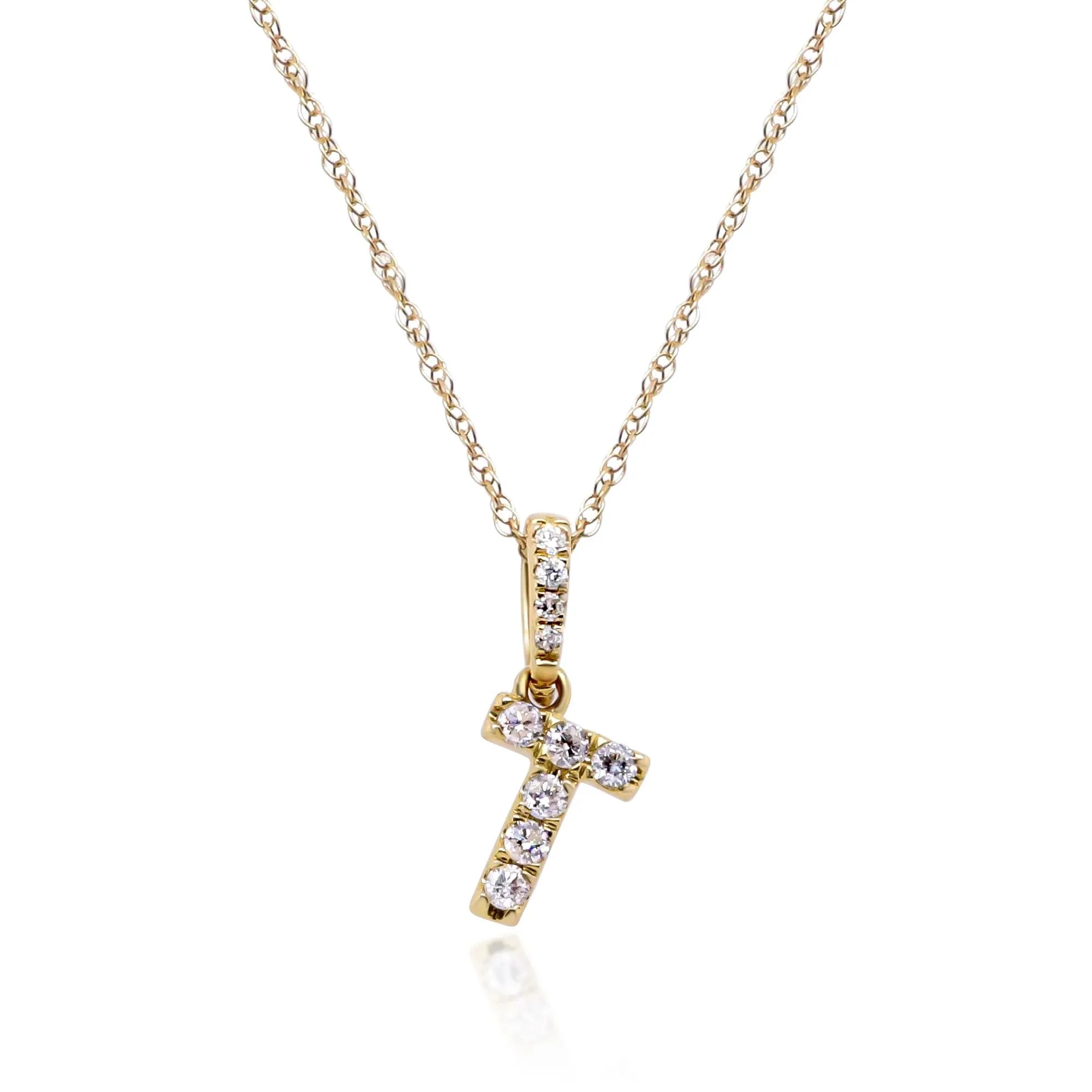 1/10 CT. Tw. Diamond T Initial Pendant Necklace 10K Yellow Gold Size 18"