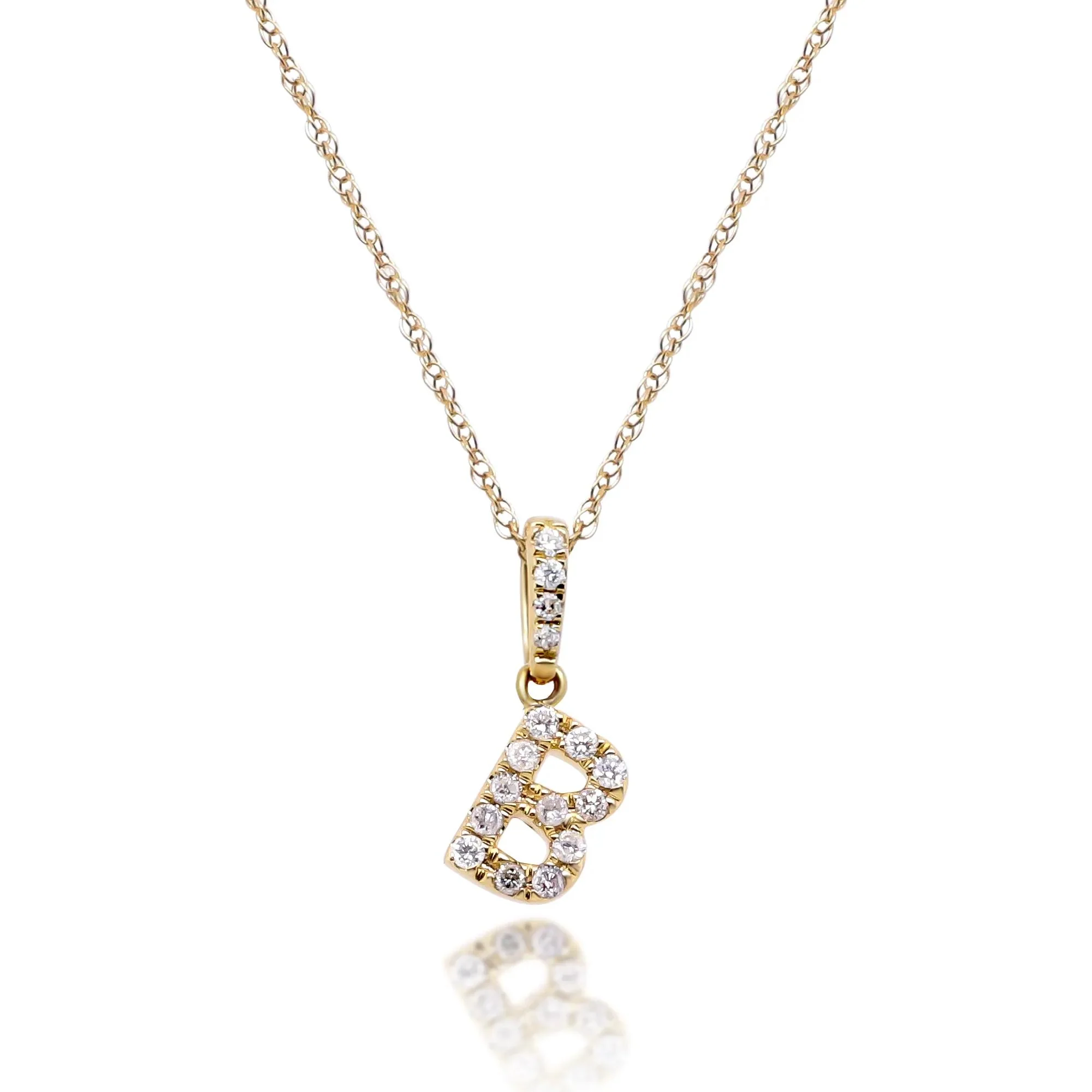 1/10 CT. Tw. Diamond B Initial Pendant Necklace 10K Yellow Gold Size 18"