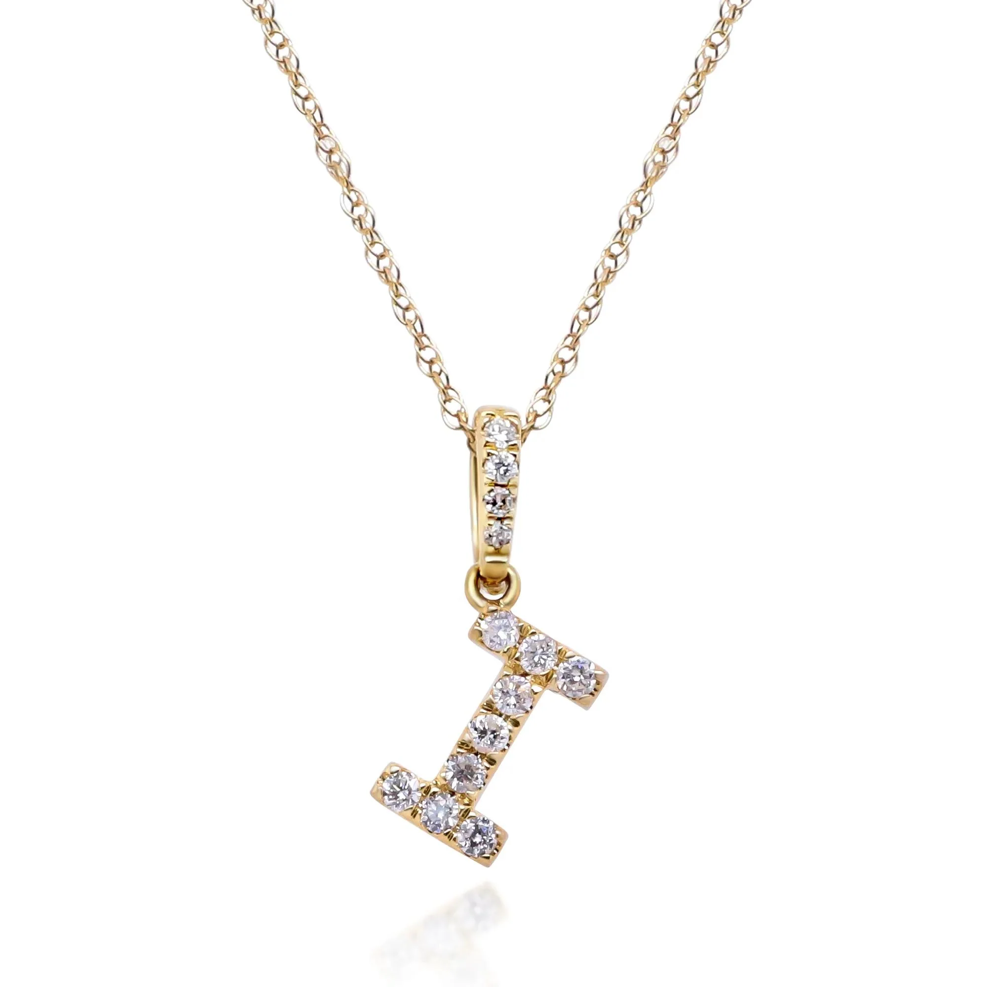 1/8 CT. Tw. Diamond I Initial Pendant Necklace 10K Yellow Gold Size 18"