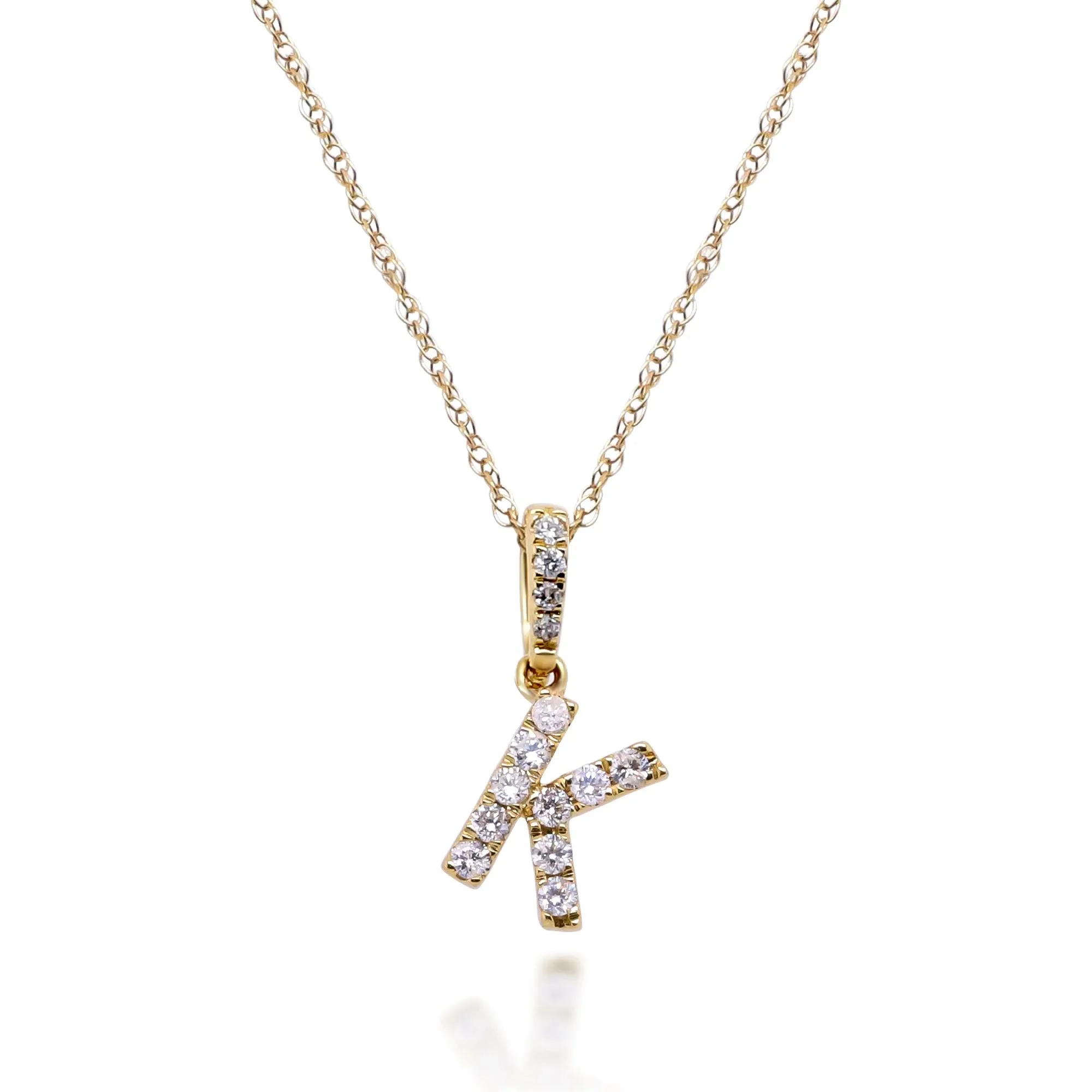 1/7 CT. Tw. Diamond K Initial Pendant Necklace 10K Yellow Gold Size 18"