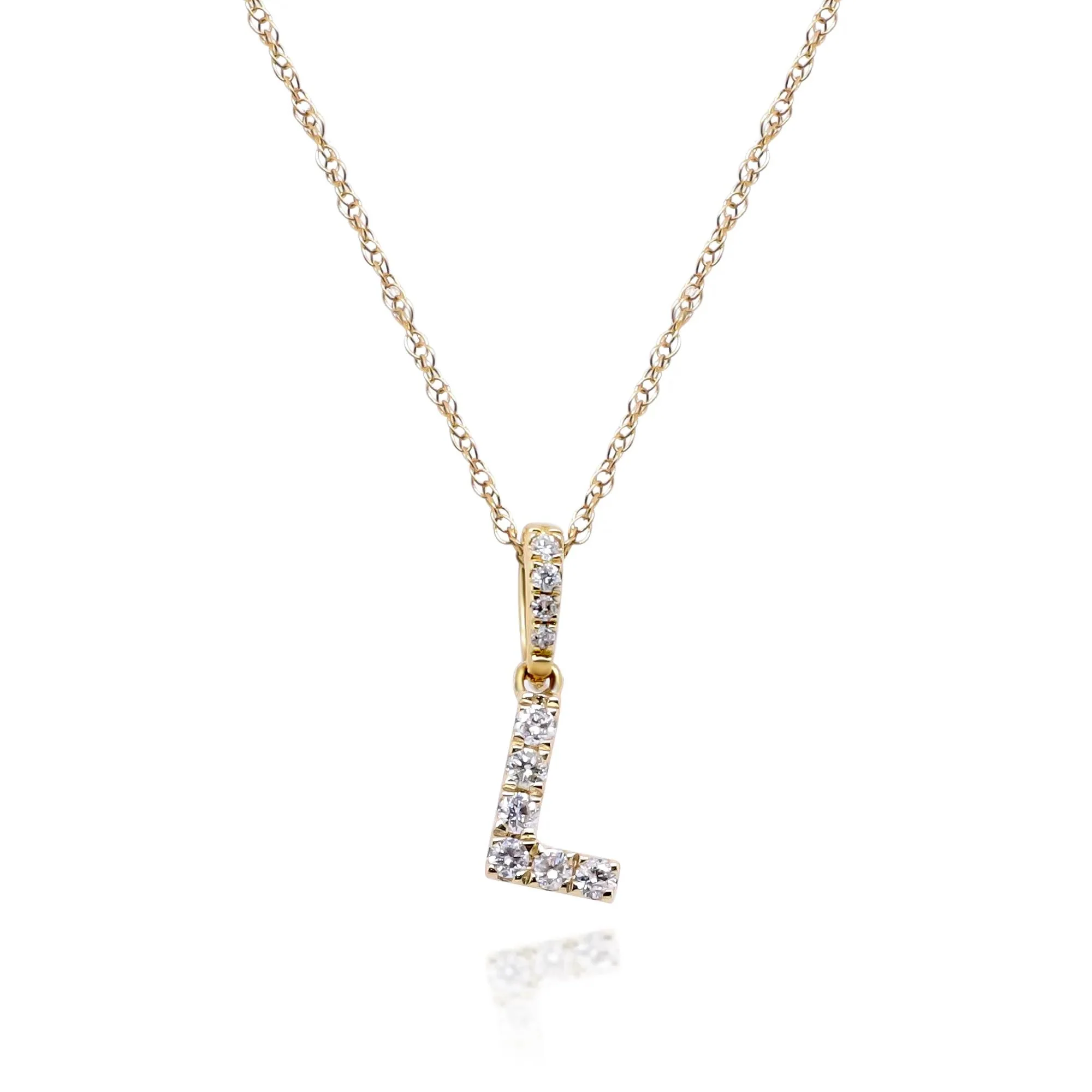 1/10 CT. Tw. Diamond L Initial Pendant Necklace 10K Yellow Gold Size 18"