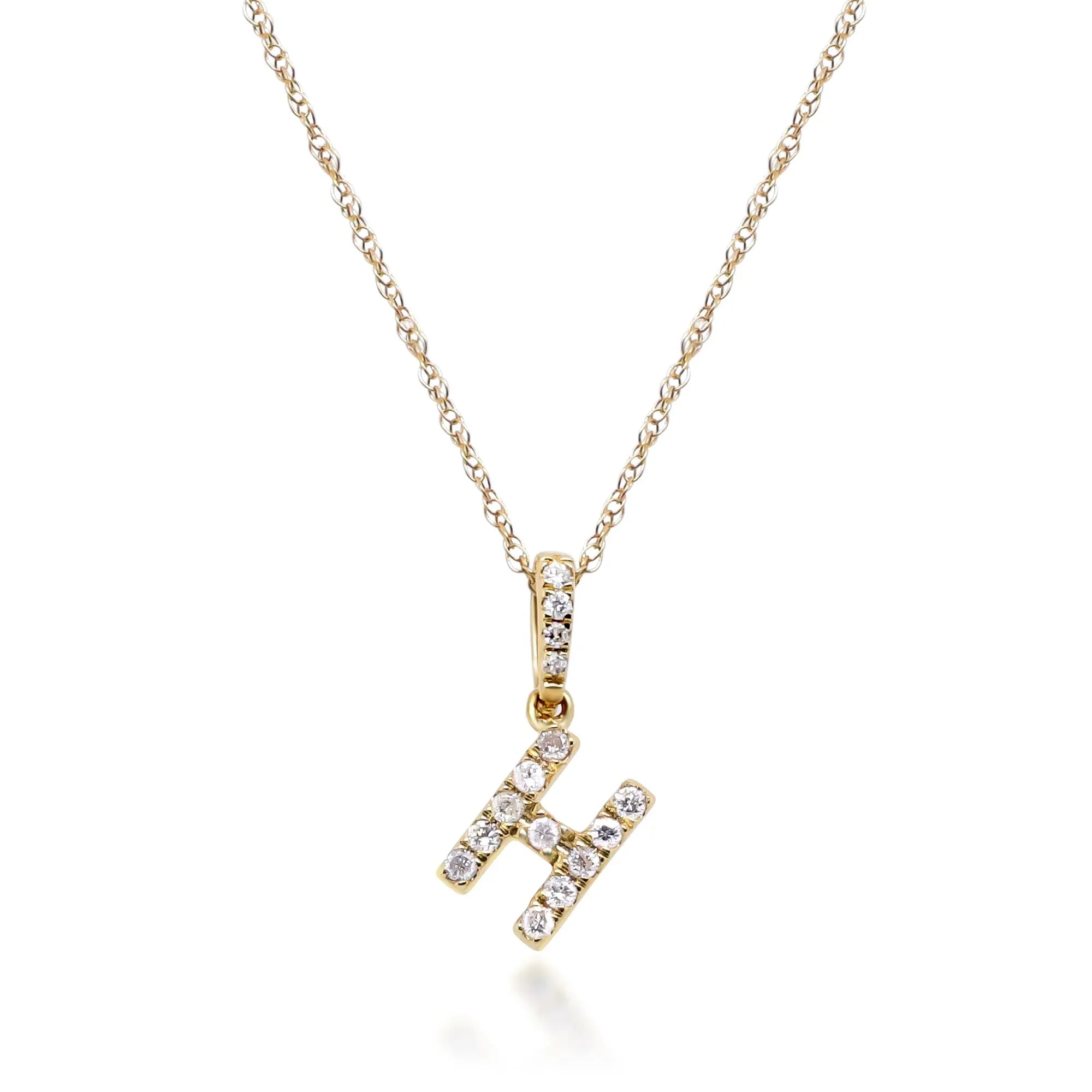 1/10 CT. Tw. Diamond H Initial Pendant Necklace 10K Yellow Gold Size 18"