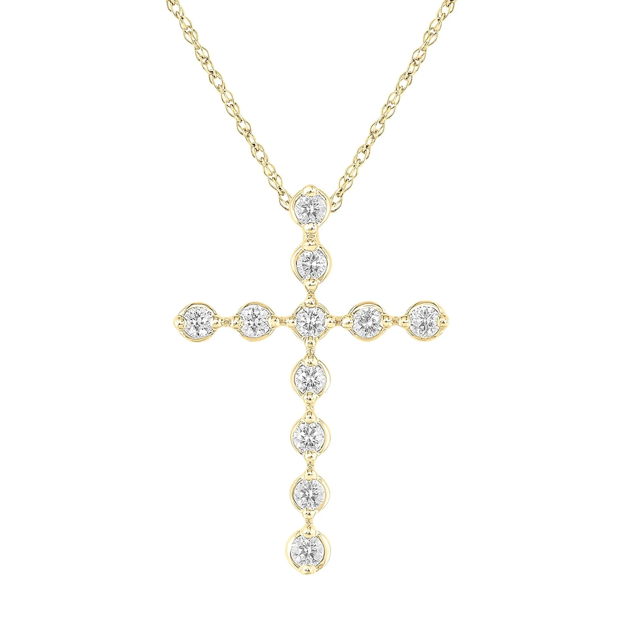 1/5 CT. Tw. Diamond Cross Pendant Necklace 10K Yellow Gold Size 18"