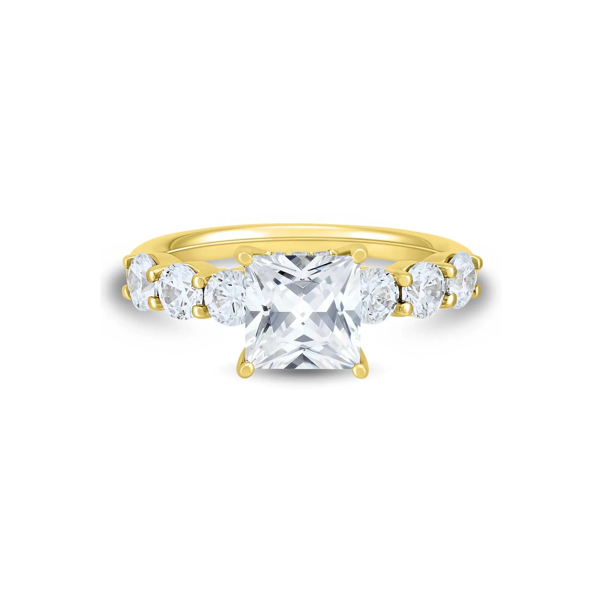 Lab Grown Diamond Princess-Cut Engagement Ring 14K Yellow Gold (3 CT. T.w.) Round Brilliant Cut Size 6.5 2mm