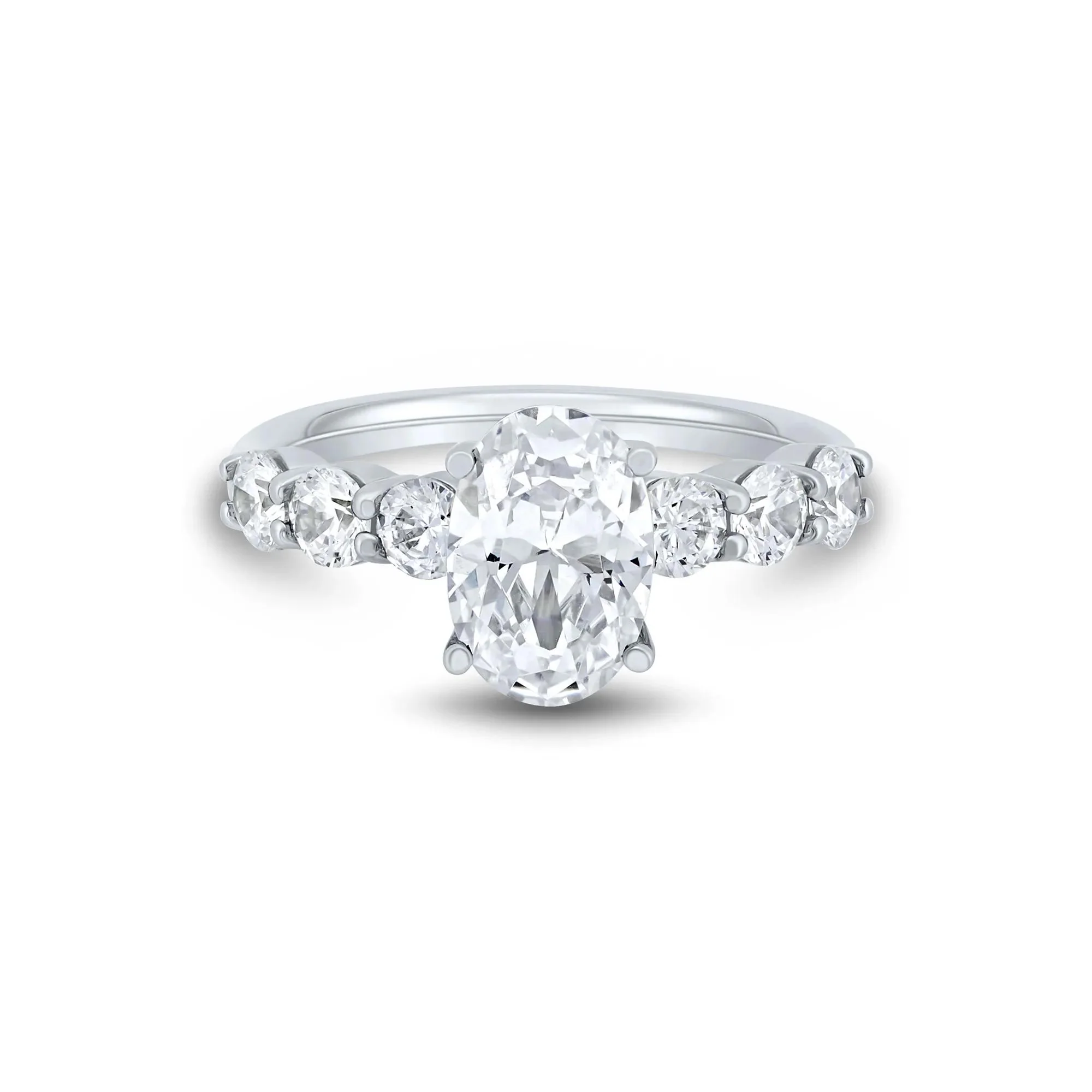 Lab Grown Diamond Oval Engagement Ring 14K White Gold (3 CT. T.w.) Round Brilliant Cut Size 8 2mm