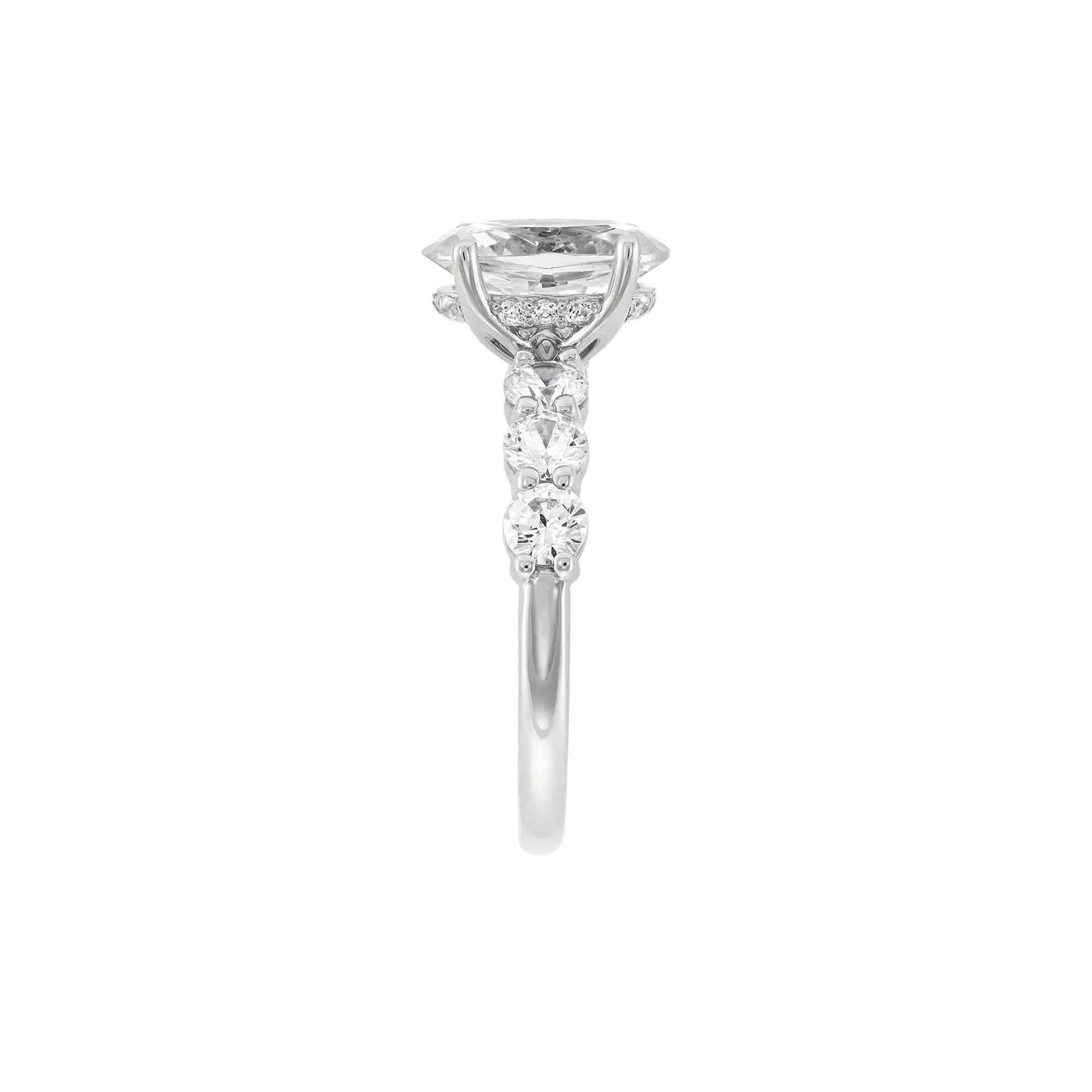 Lab Grown Diamond Oval Engagement Ring 14K White Gold (3 CT. T.w.) Round Brilliant Cut Size 8 2mm - Image 3