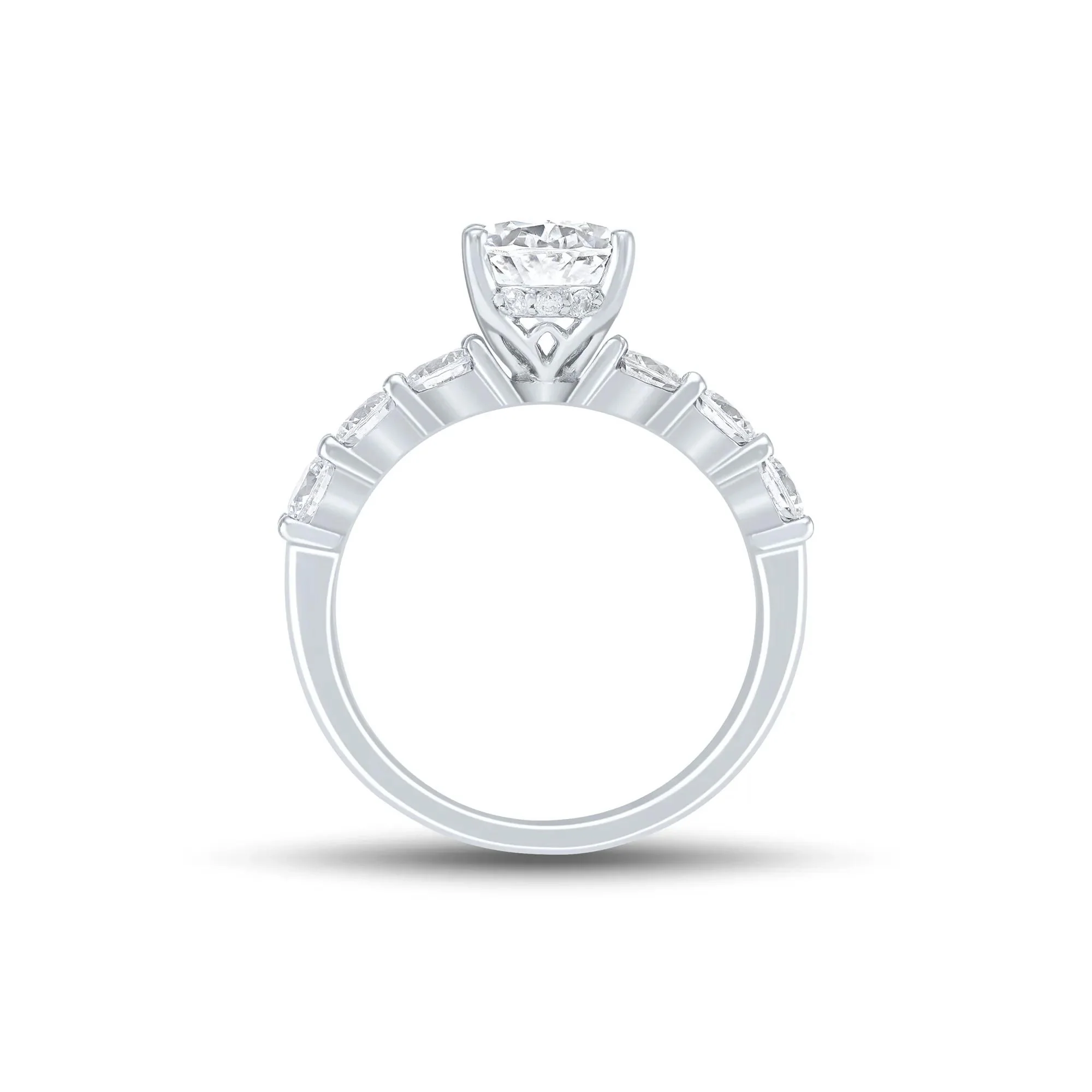 Lab Grown Diamond Oval Engagement Ring 14K White Gold (3 CT. T.w.) Round Brilliant Cut Size 8.5 2mm - Image 2