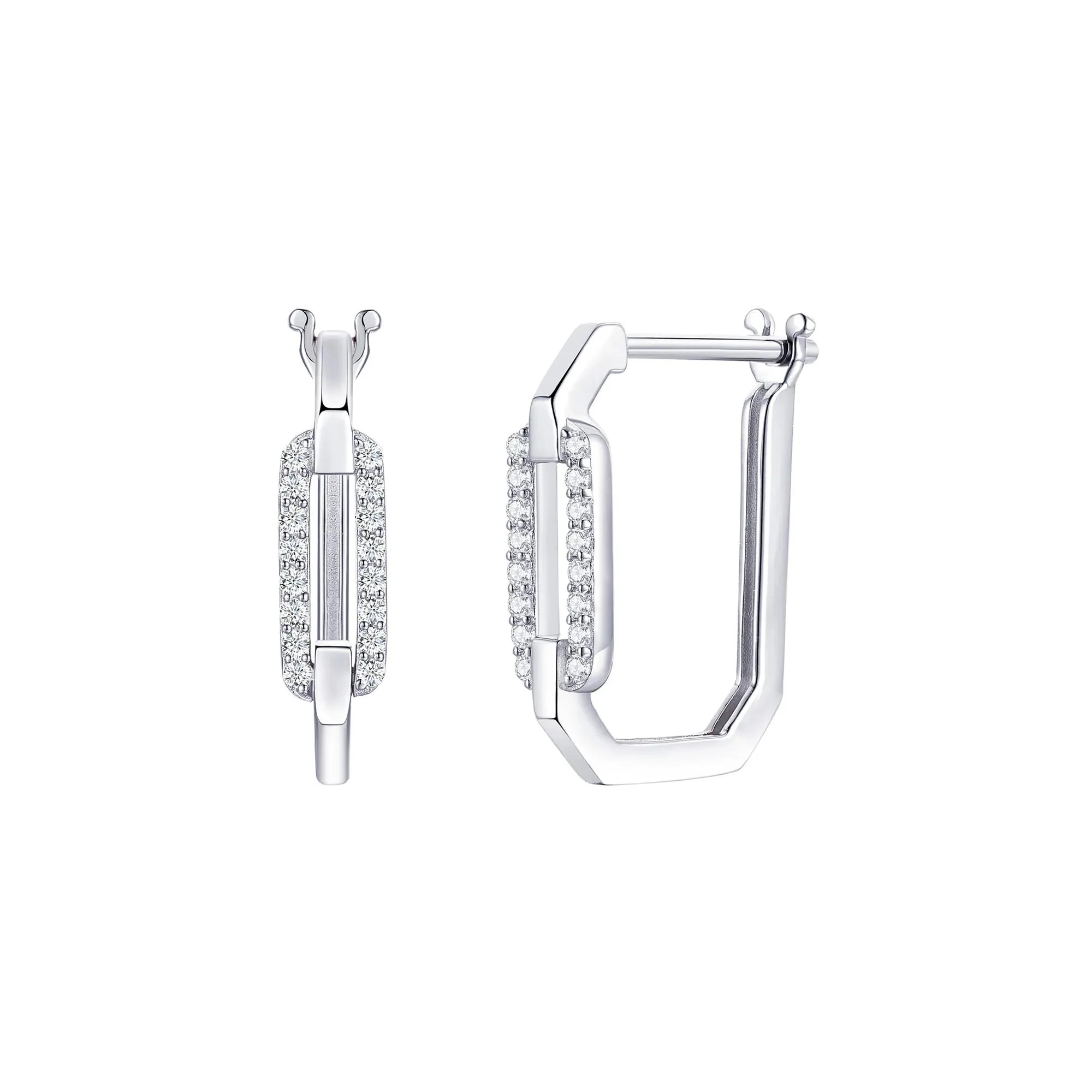 1/6 CT. Tw. Diamond Geometric Paperclip Hoop Earrings .925 Sterling Silver White Size 4.10mm