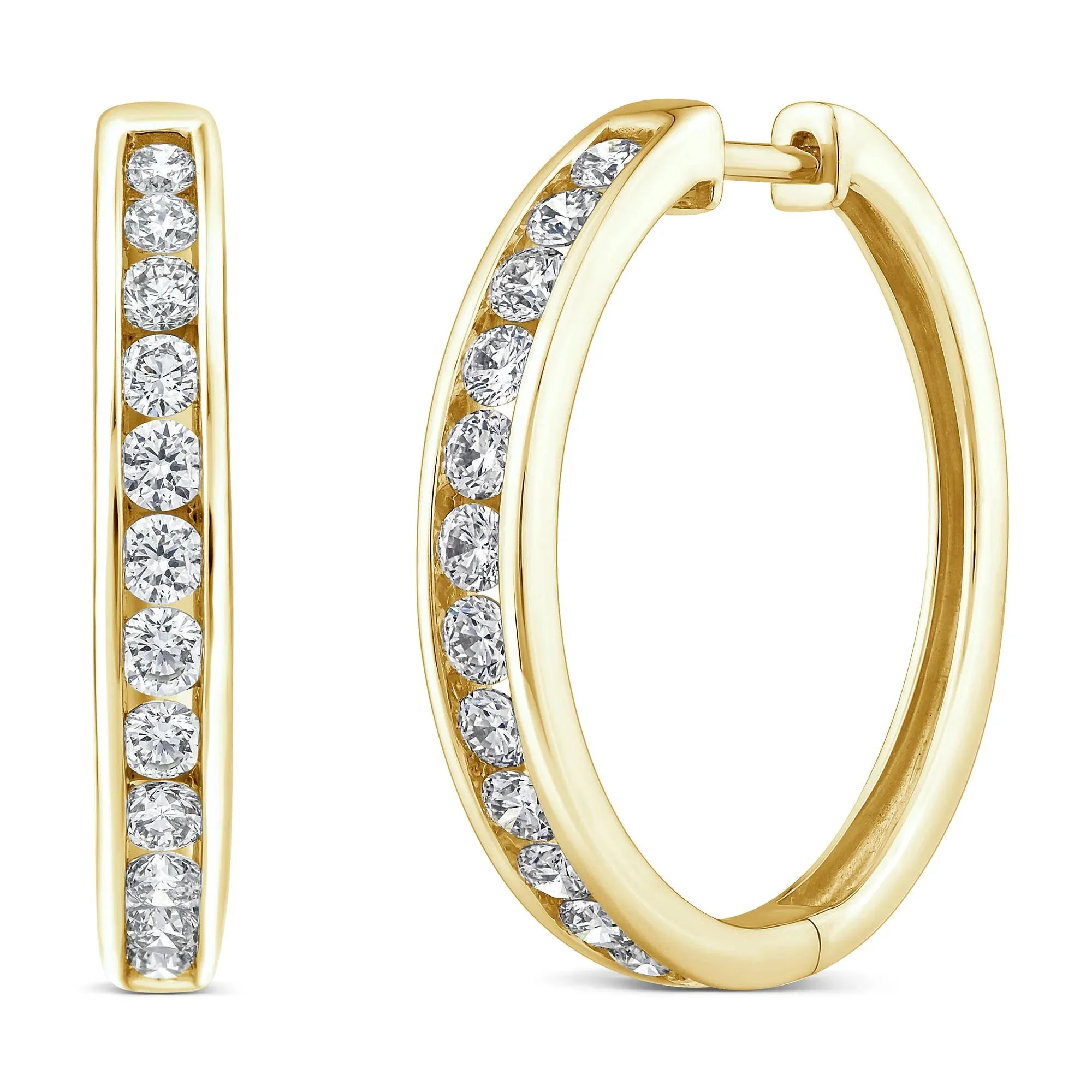 1 CT. Tw. Diamond Channel-Set Hoop Earrings 10K Yellow Gold Size 18.50mm