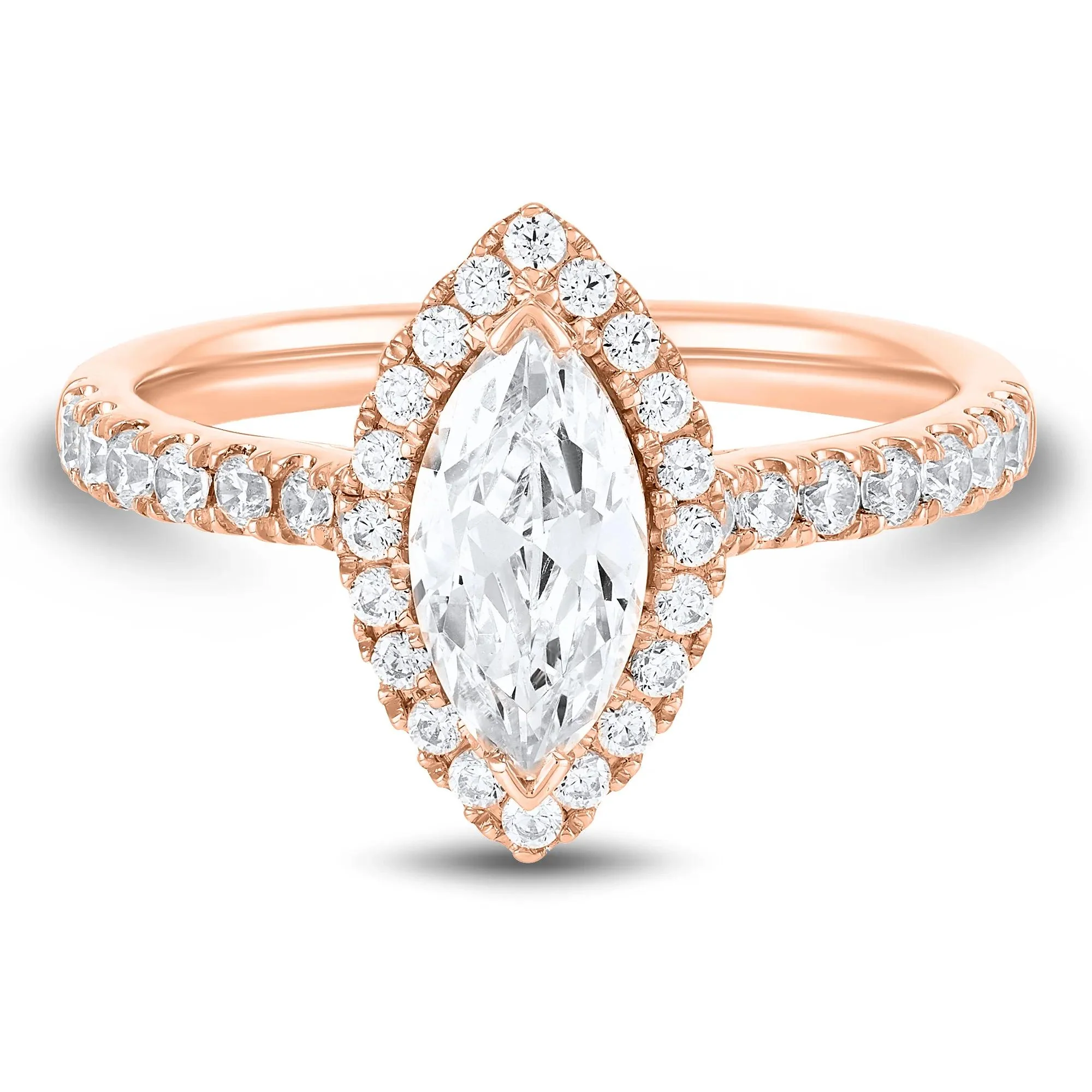 1/2 CT. Tw. Lab Grown Diamond Marquise-Cut Engagement Ring 14K Rose Gold Round Brilliant Cut Size 9 1mm